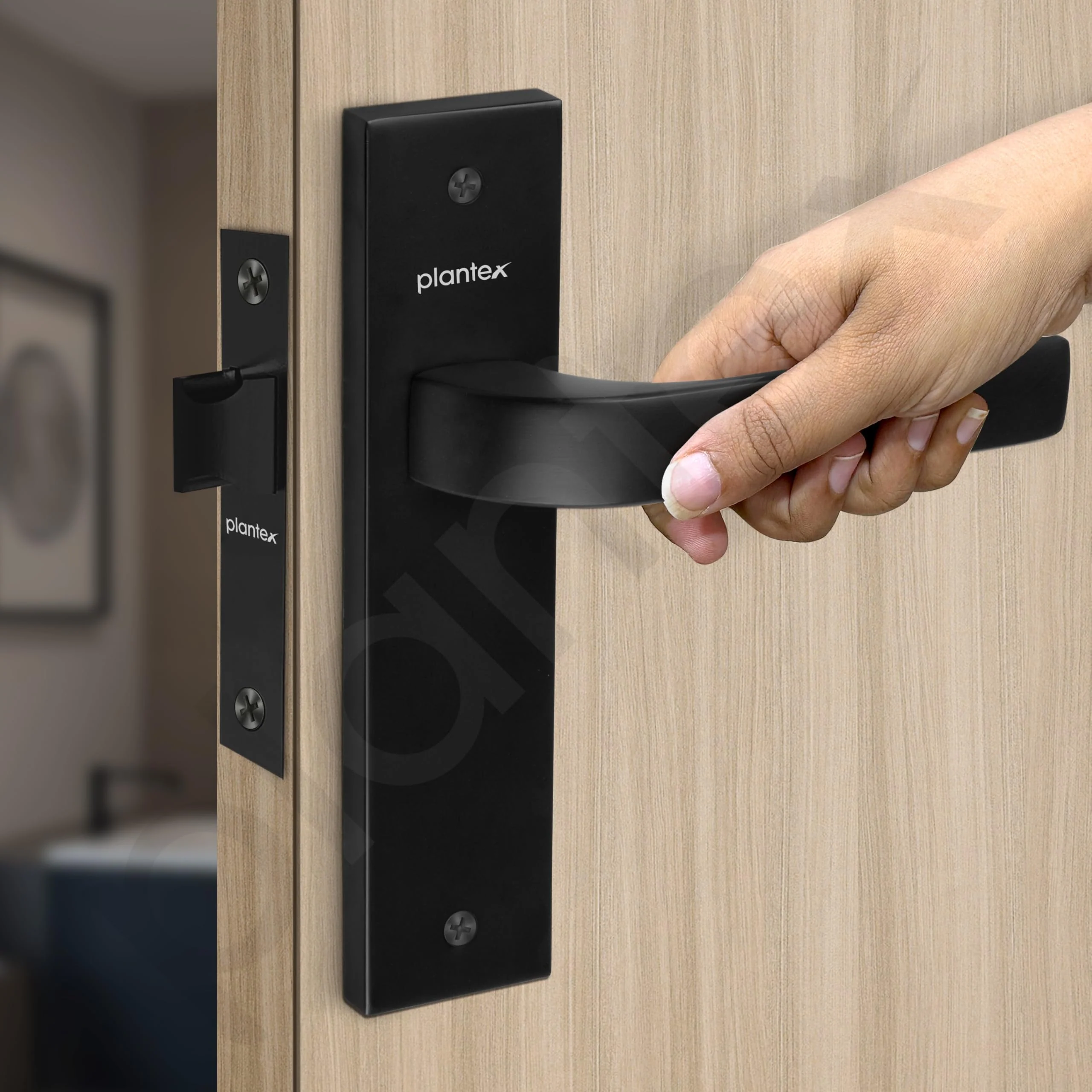 Plantex Heavy Duty Door Lock – Bathroom Door Lock/Mortise 8inch Keyless Plate Handle Set for Home/Bathroom/Store Room/Balcony/Office with Baby Latch (8107, Z-Black) - Image 6