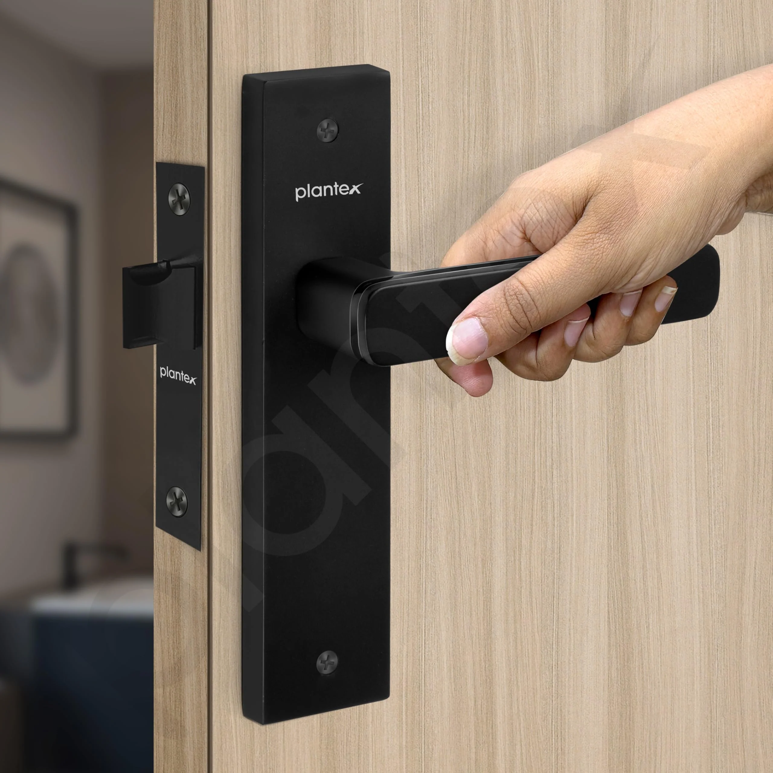 Plantex Heavy Duty Door Lock – Bathroom Door Lock/Mortise 8inch Keyless Plate Handle Set for Home/Bathroom/Store Room/Balcony/Office with Baby Latch (8125, DC-Black & Z-Black) - Image 4