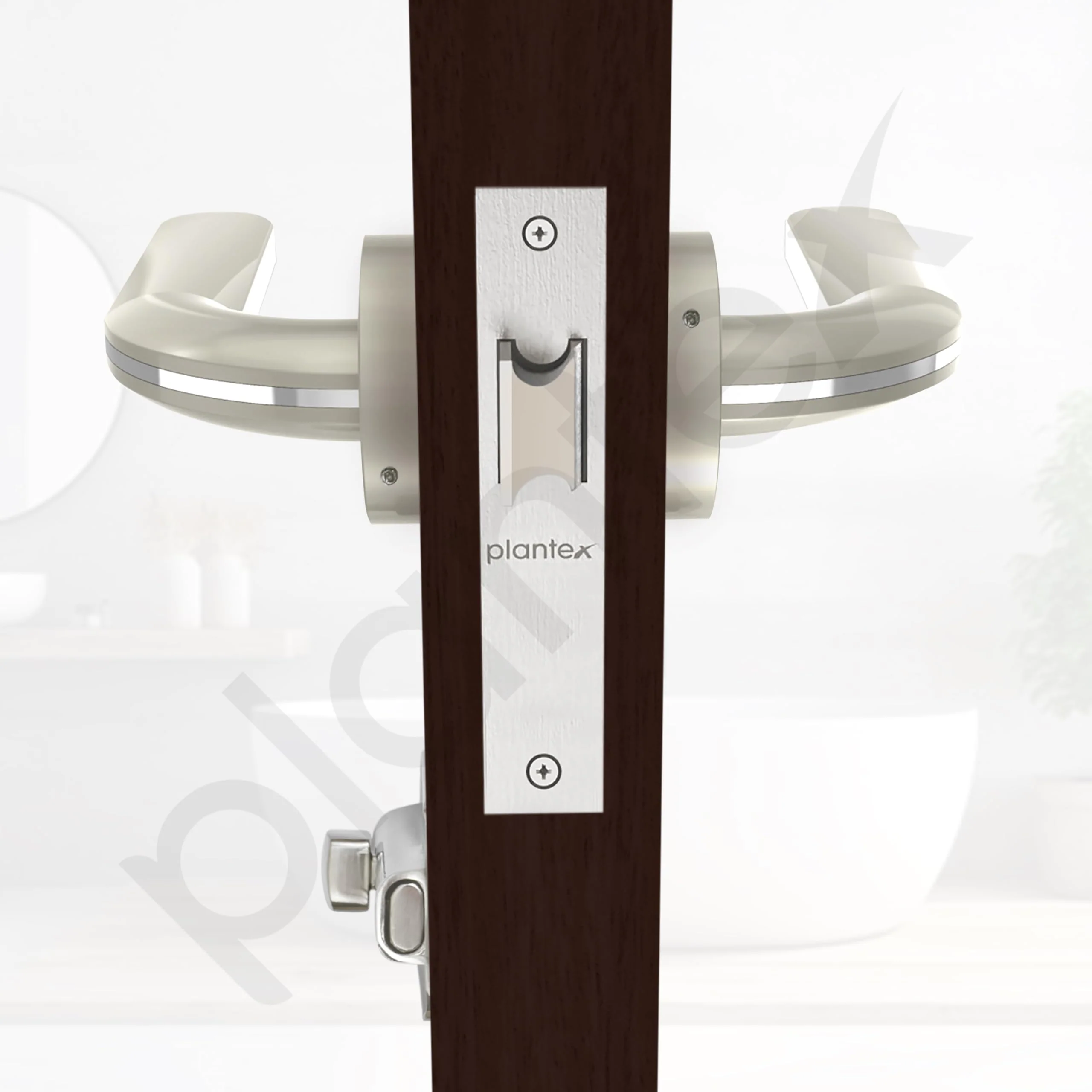 Plantex Heavy Duty Door Lock – Bathroom Door Lock/Mortise Keyless Handle Set for Home/Bathroom/Store Room/Balcony/Office with Baby Latch – (7077 – Satin White & Chrome Finish) - Image 5