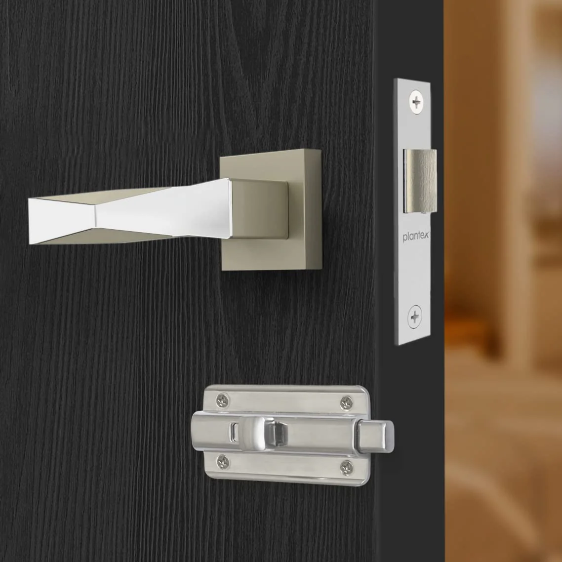 Plantex Heavy Duty Door Lock โ Bathroom Door Lock/Mortise Keyless Handle Set for Home/Bathroom/Store Room/Balcony/Office with Baby Latch โ (7085 โ Satin White & Chrome Finish) - Image 3