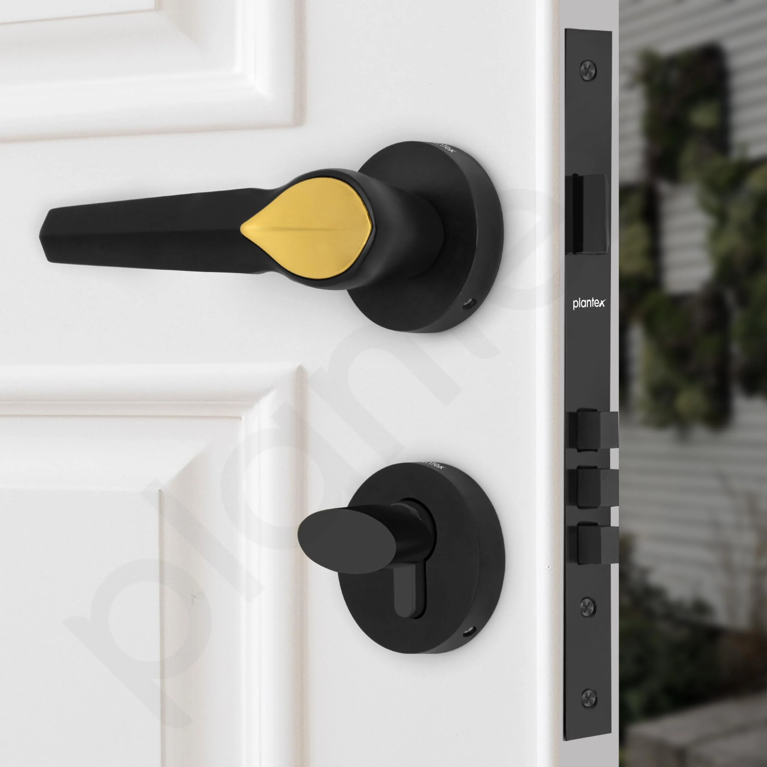 Plantex Heavy Duty Door Lock/Main Door Mortise Lock Handle/Handle Set for Home/Office (PT-012, Gold & Black) - Image 6