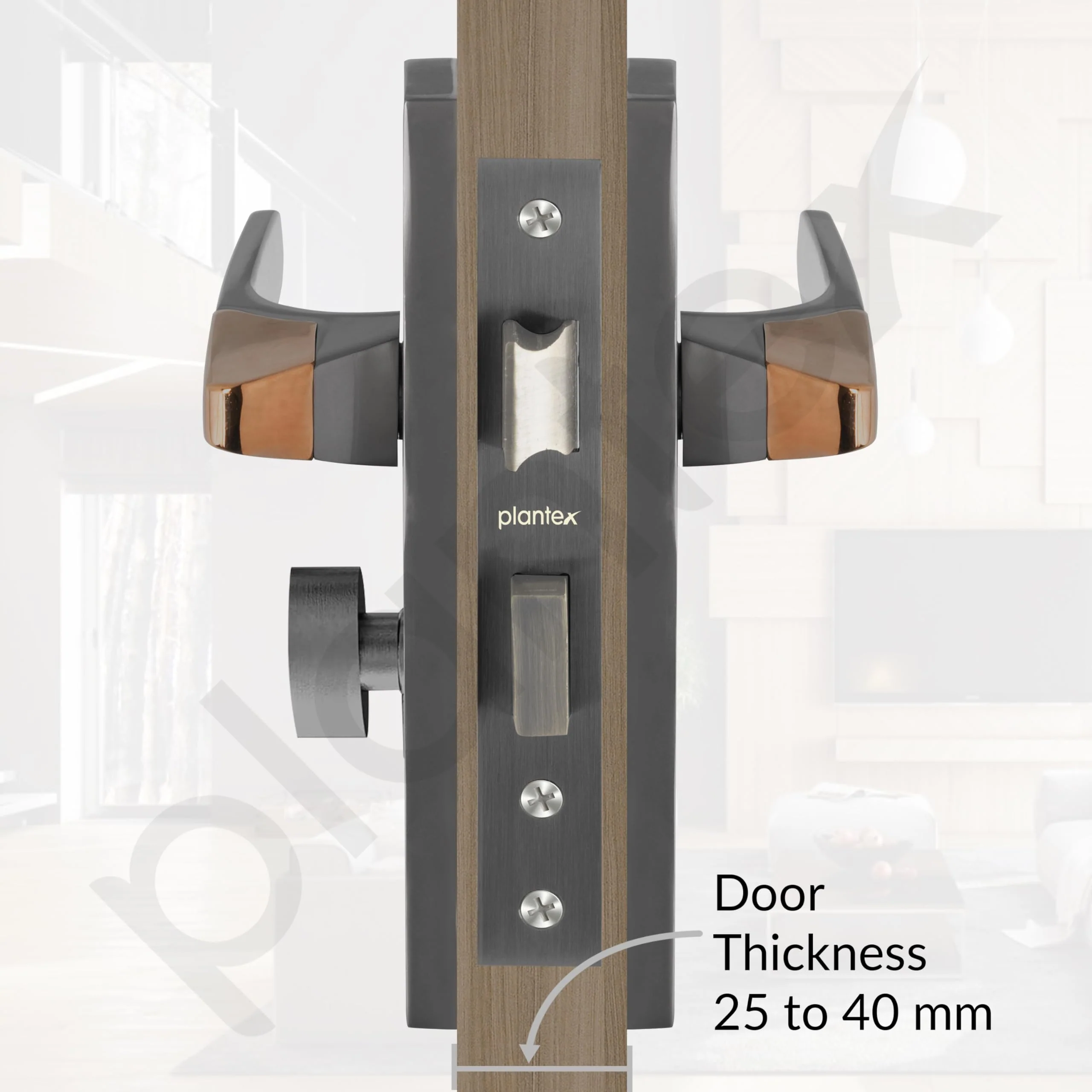 Plantex Heavy-Duty Door Lock Set - Main Door Handle Set/ 6-Lever Lock Mechanism with 3 Years of Warranty by Plantex/Mortise, Brass Lock Body & Cylinder (8114 - Satin Black & PVD Choco) - Image 5