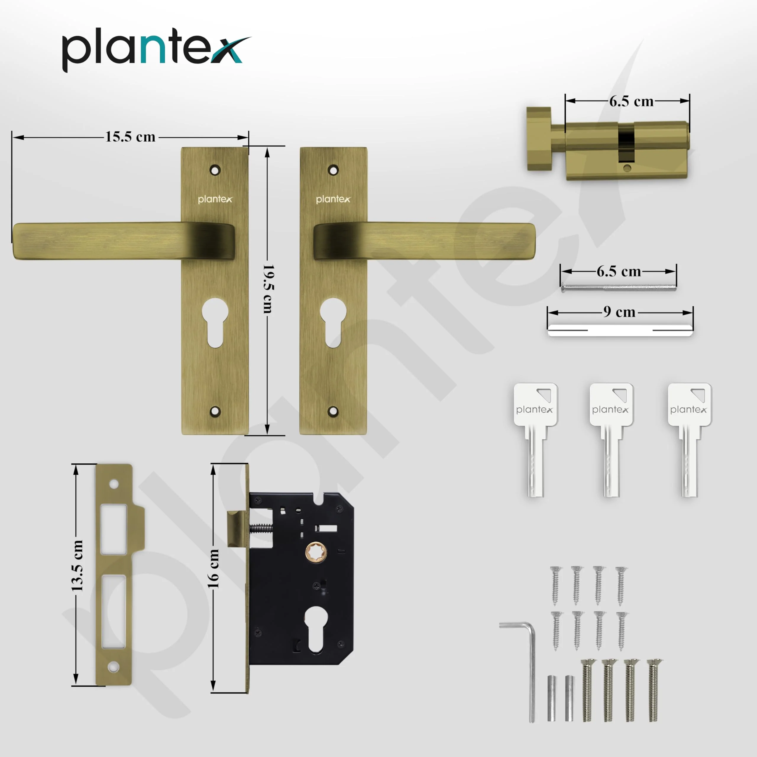 Plantex Heavy-Duty Door Lock Set - Main Door Lock Handle Set/ 6-Lever Lock Mechanism with 3 Years of Warranty/Mortise Lock with 3 Keys, Brass Lock Body & Cylinder(8107 - Brass Antique) - Image 3