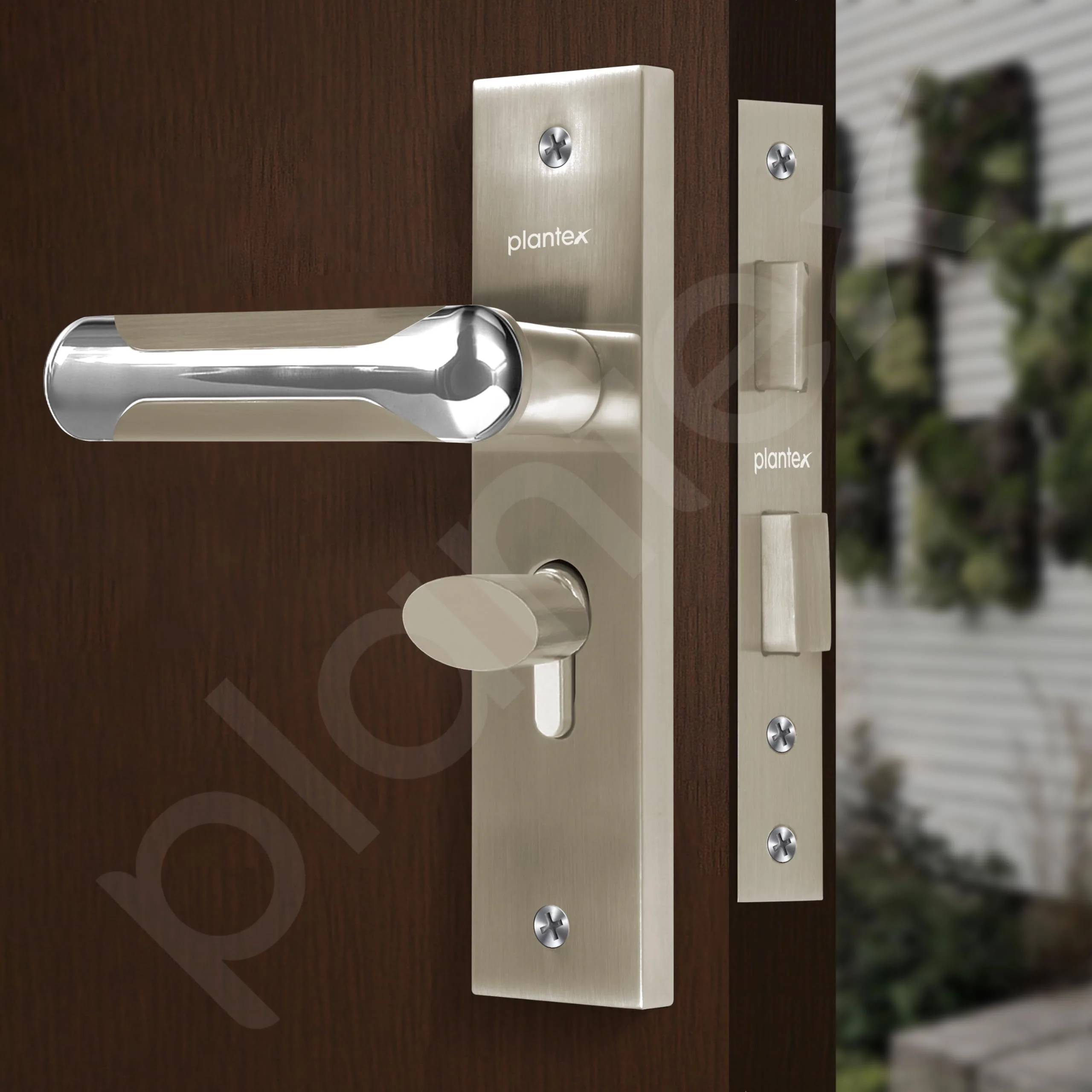 Plantex Heavy-Duty Door Lock Set - Main Door Lock Handle Set/Mortise Lock with 3 Keys, Brass Lock Body & Cylinder (8124 - Steel Satin & Chrome) - Image 4