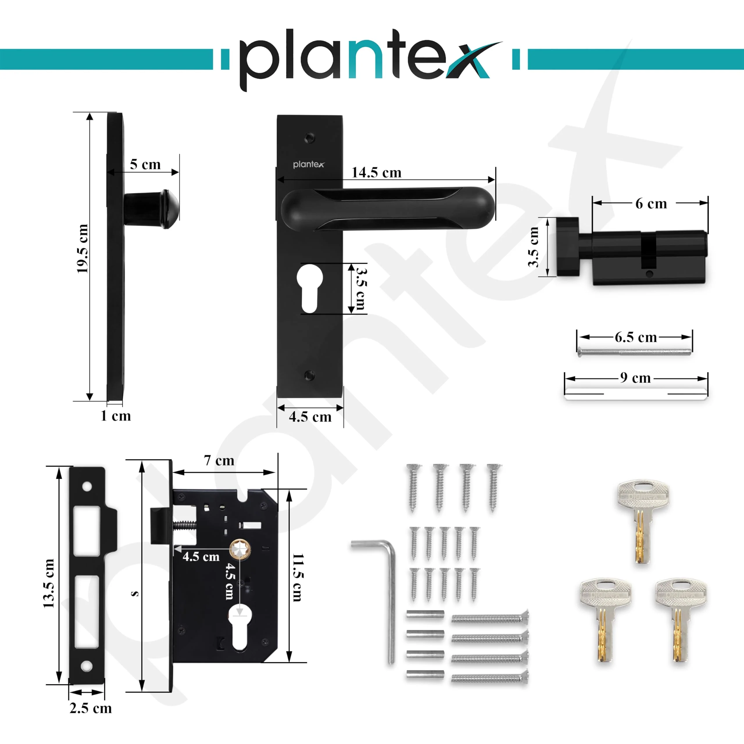Plantex Heavy-Duty Door Lock Set - Main Door Lock Handle Set/Mortise Lock with 3 Keys, Brass Lock Body & Cylinder (8124 - Z Black & DC Black) - Image 3