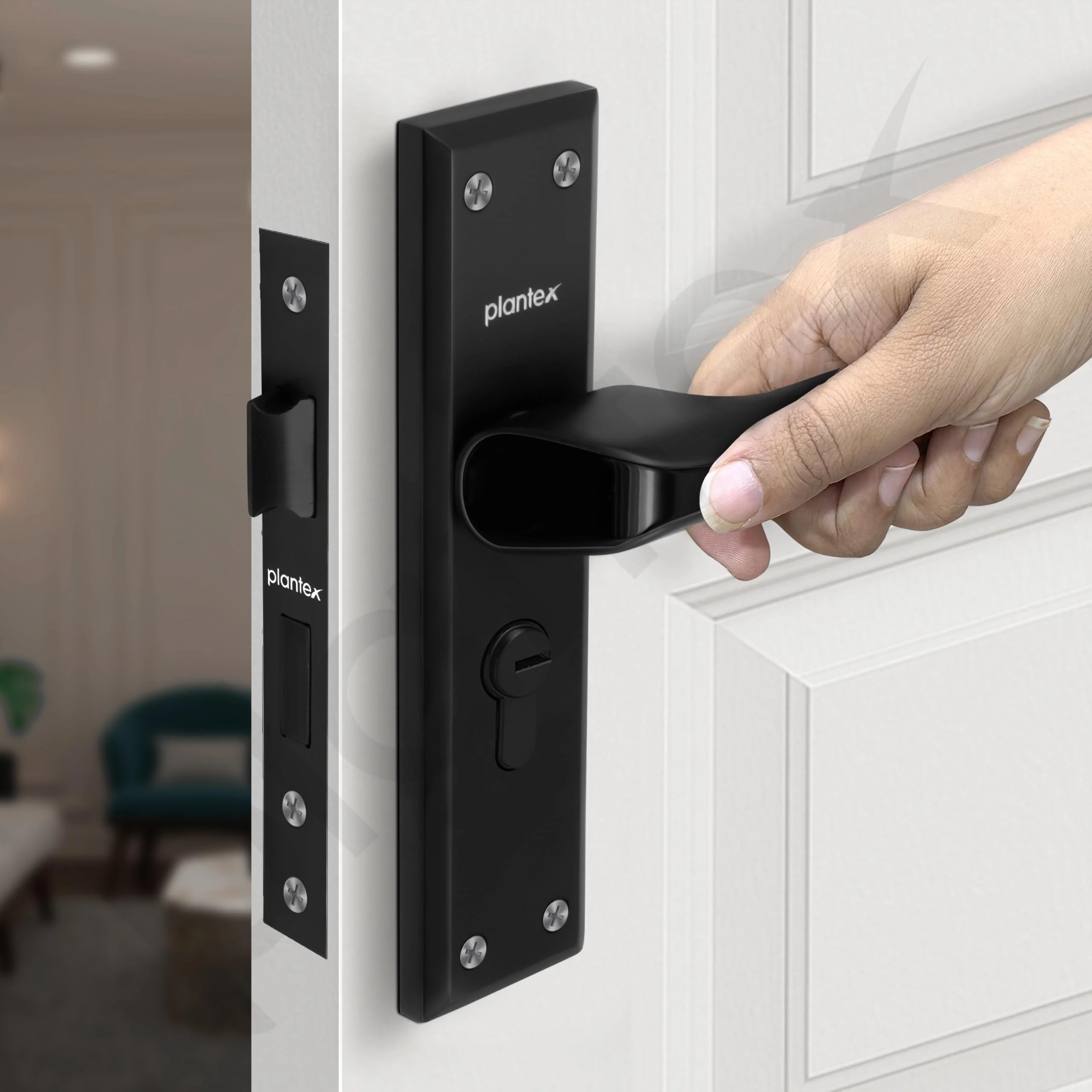 Plantex Heavy-Duty Door Lock Set - Main Door Lock Plate Handle Set/6-Lever Mechanism Mortise Locks with 3 Keys/Brass Locks Body & Cylinder (PTP-012- Black) - Image 7