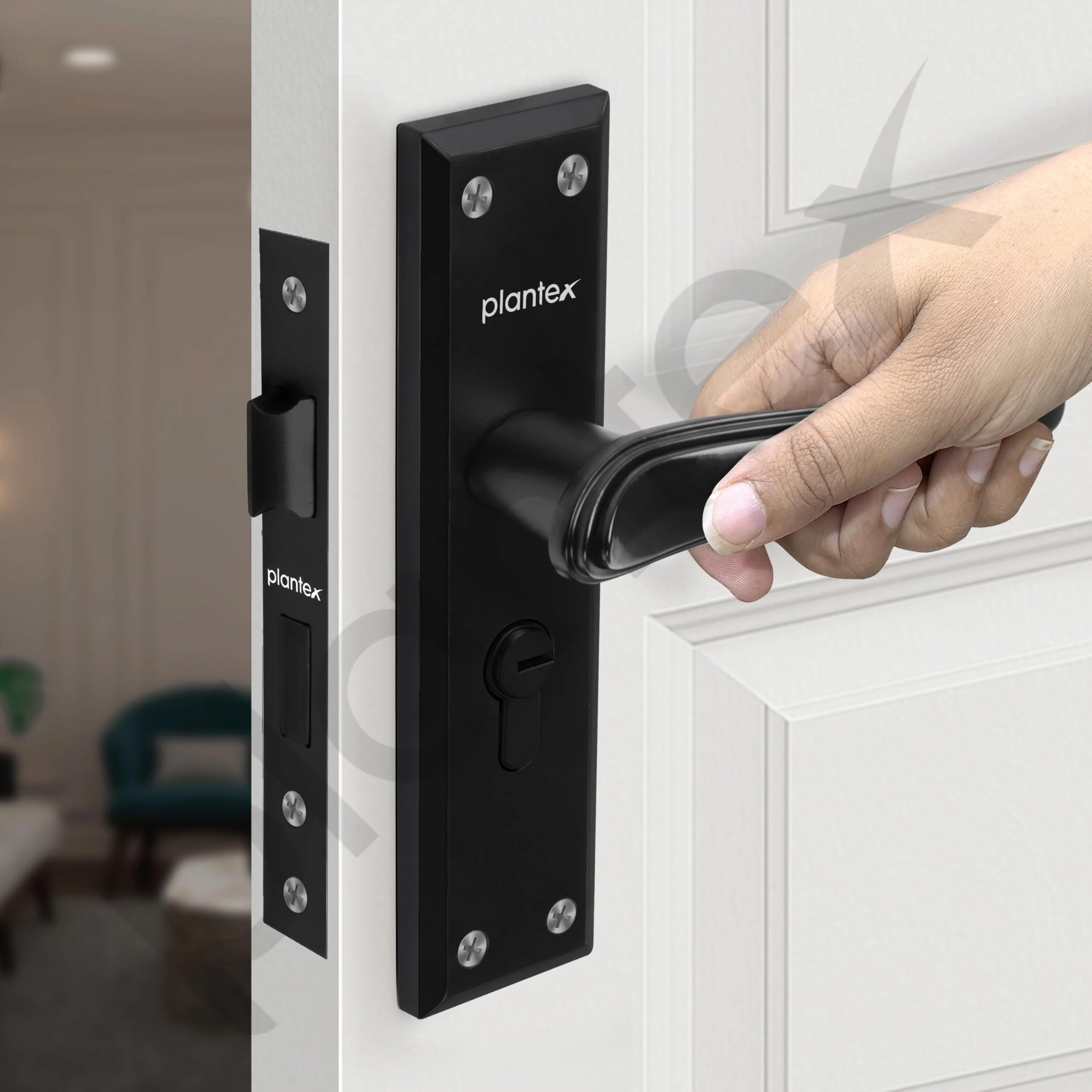 Plantex Heavy-Duty Door Lock Set - Main Door Lock Plate Handle Set/6-Lever Mechanism Mortise Locks with 3 Keys/Brass Locks Body & Cylinder (PTP-09- Black) - Image 7