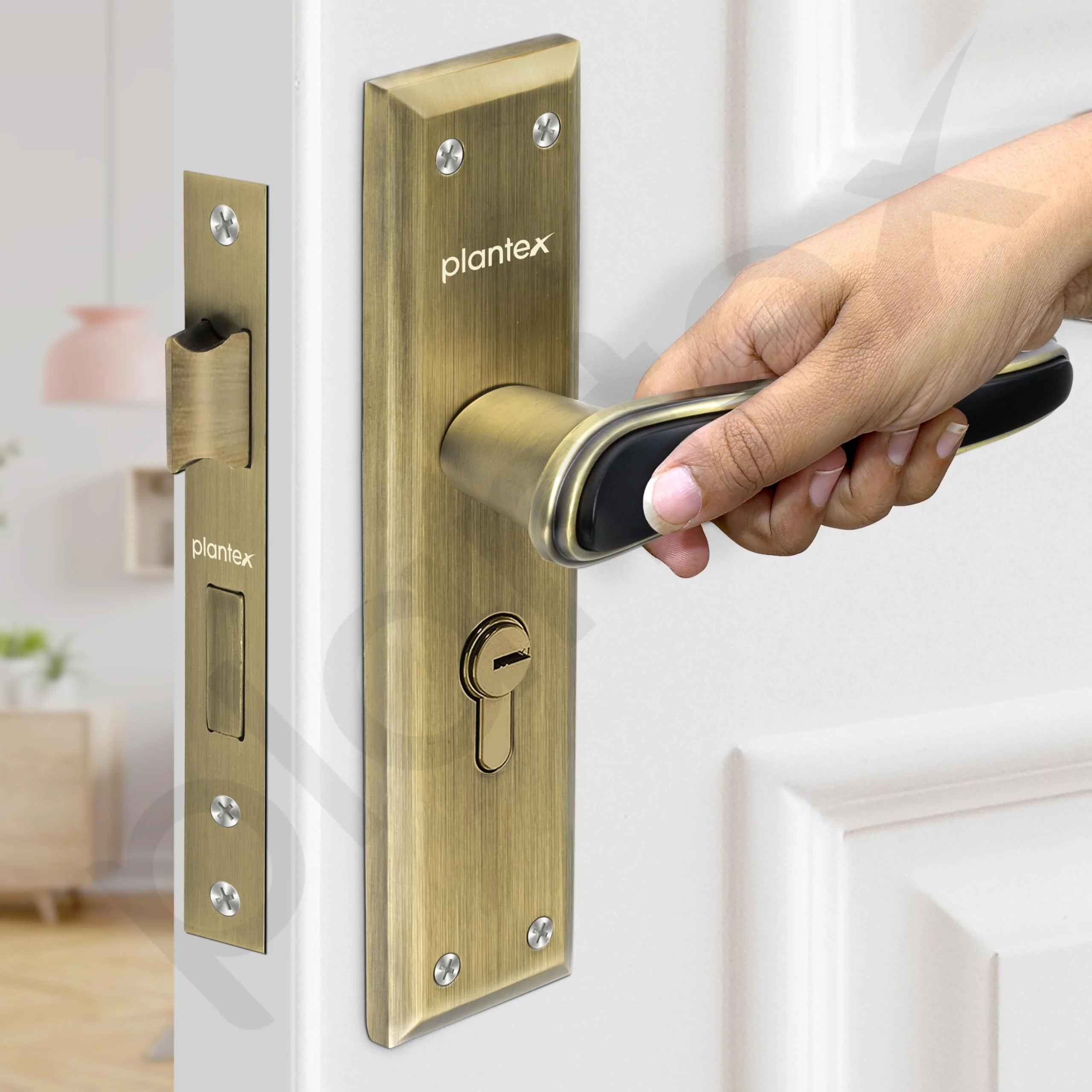 Plantex Heavy-Duty Door Lock Set - Main Door Lock Plate Handle Set/6-Lever Mechanism Mortise Locks with 3 Keys/Brass Locks Body & Cylinder (PTP-09- Brass Antique & Black) - Image 7