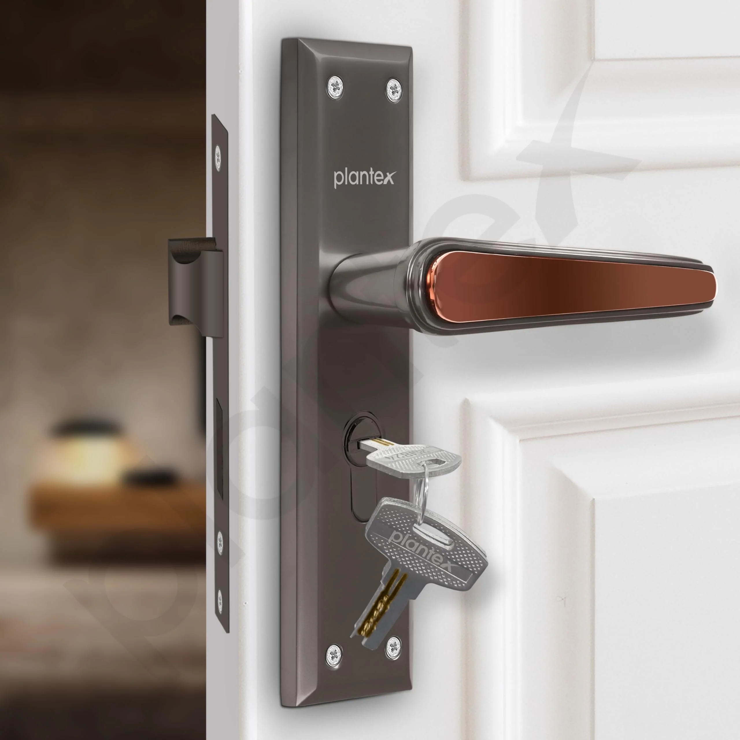 Plantex Heavy-Duty Door Lock Set - Main Door Lock Plate Handle Set/6-Lever Mechanism Mortise Locks with 3 Keys/Brass Locks Body & Cylinder (PTP-09- Satin Black & Rose Gold) - Image 7