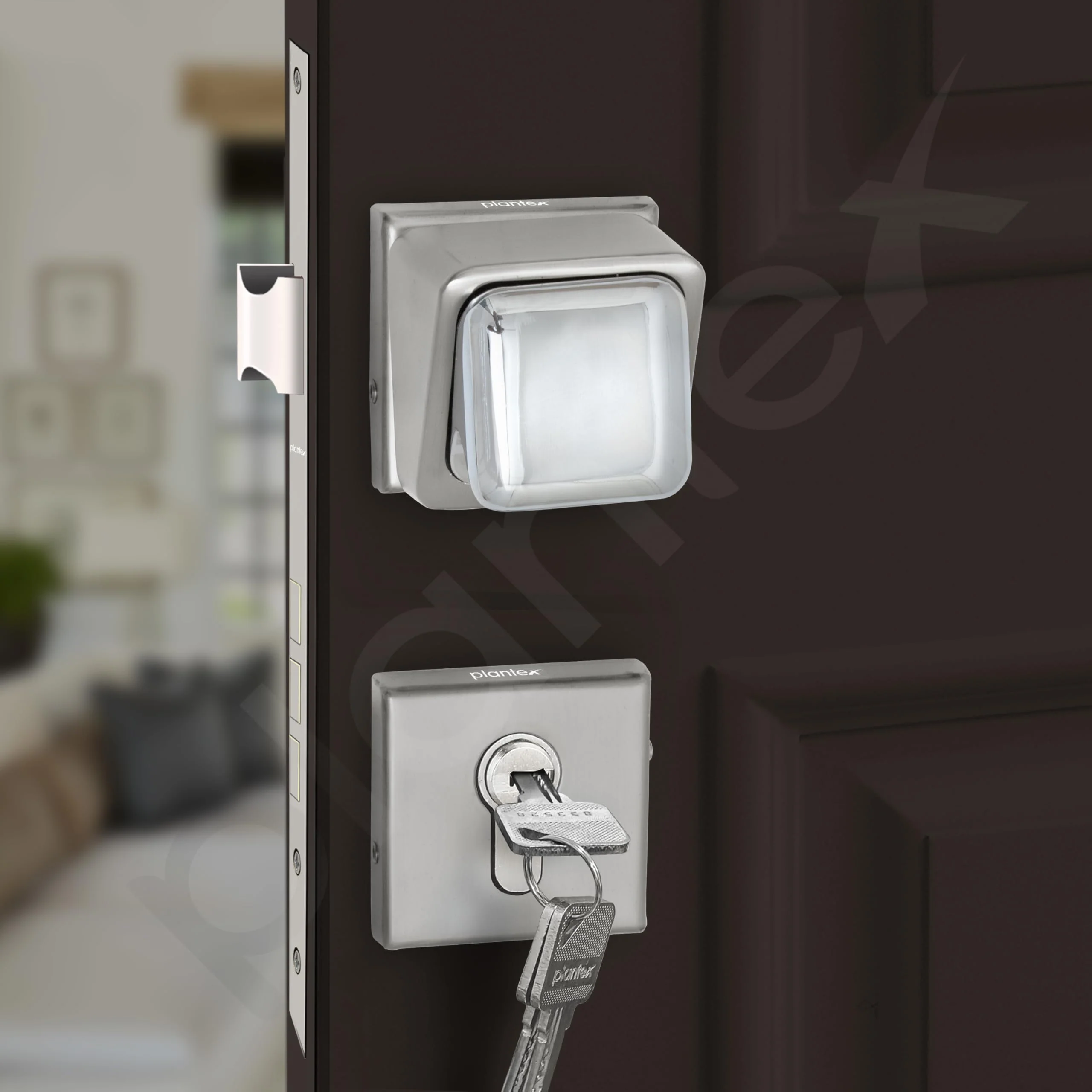 Plantex Heavy Duty Door Lock/Stainless Steel Main Door Mortise Lock Handle/Handle Set for Home/Office/Door (Satin White & Chrome) - Image 6