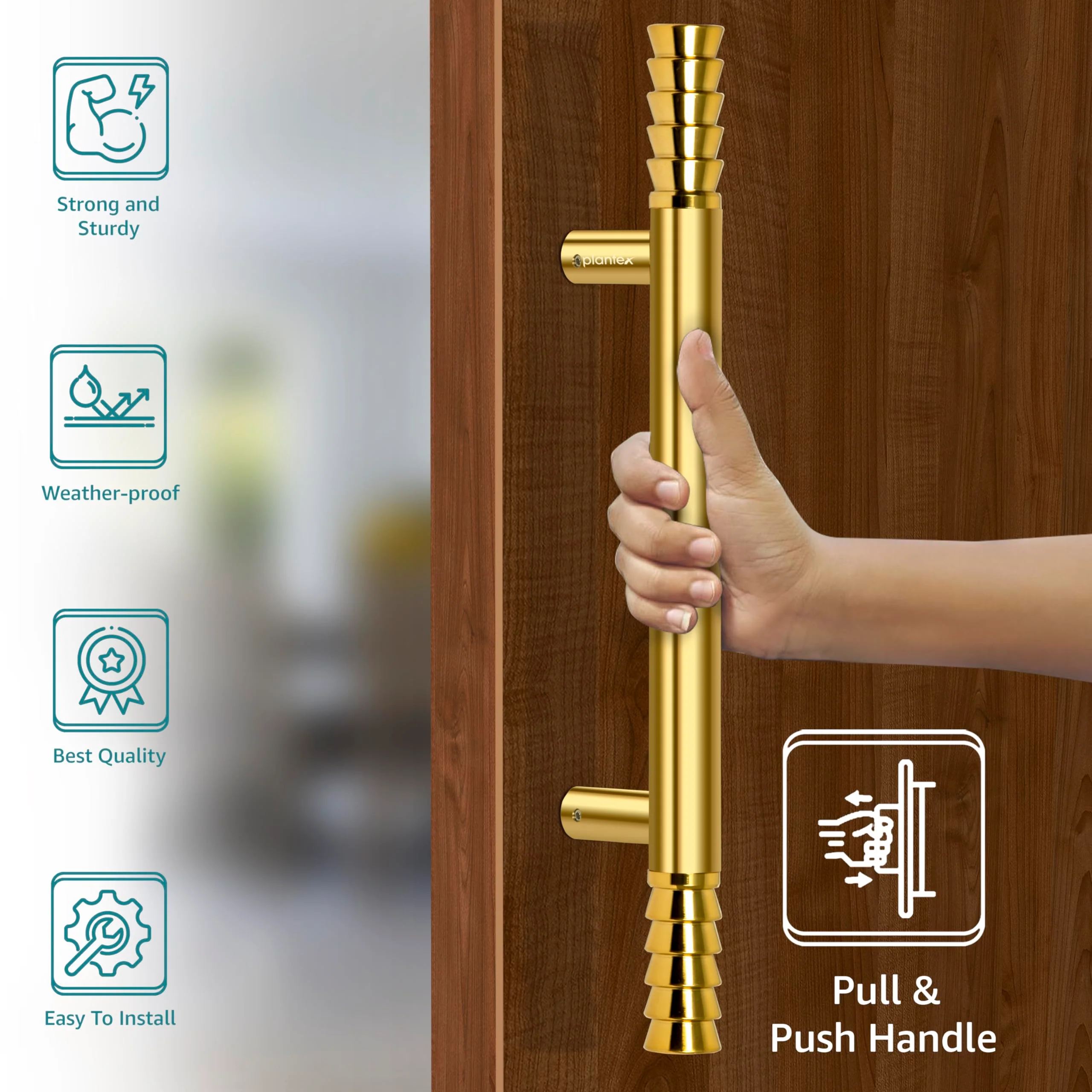 Plantex Heavy-Duty Golden Lotus 14 Inch Main Door Handle for Home/Glass & Wooden Door/Pull-Push Handle for Home/3 Years Warranty Pack of 1 (Gold) - Image 3