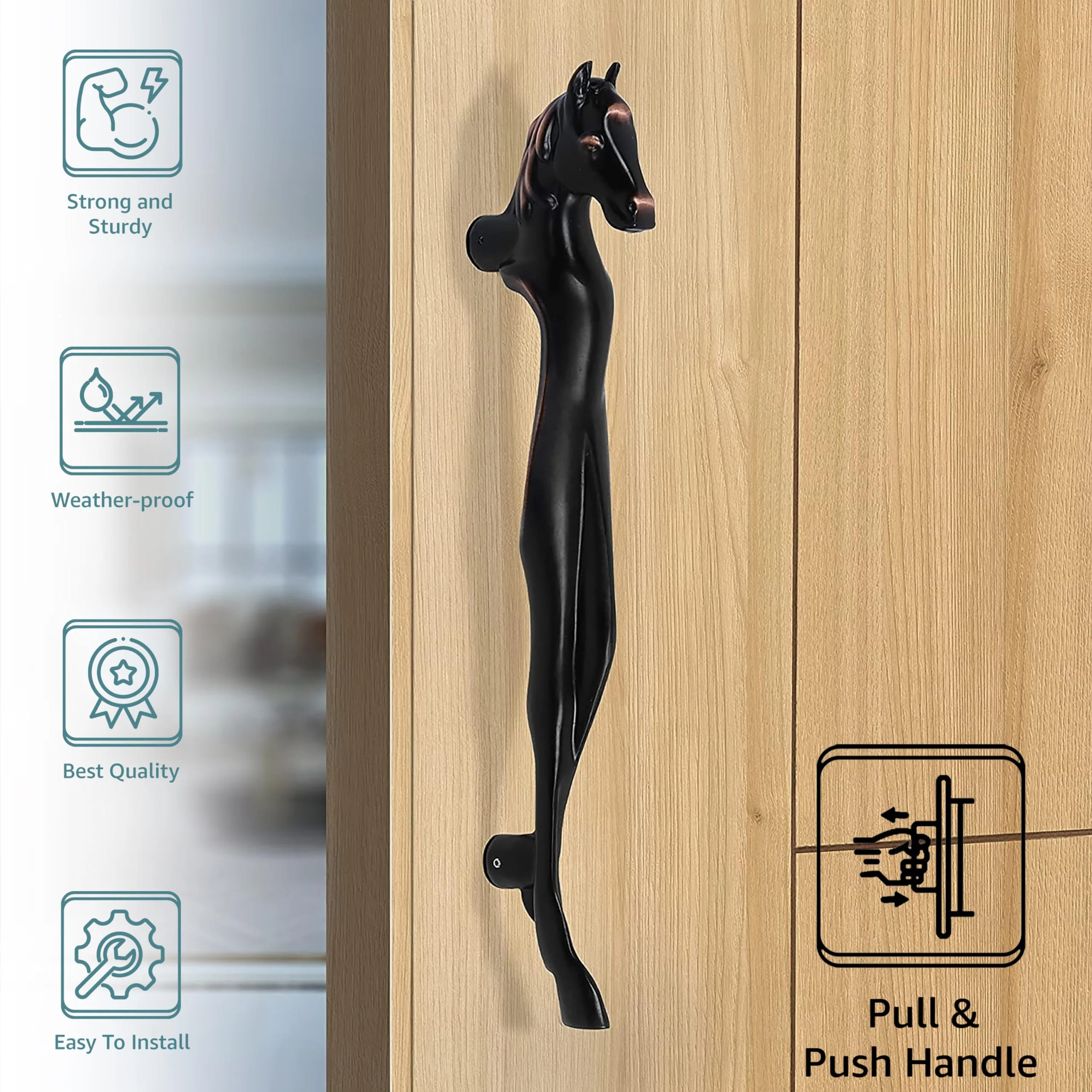 Plantex Heavy Duty Knight Door Handle/15-Inches Horse Shape Main Door Handle/Pull Handle/Door & Home Decor - Pack Of 1 (284-Copper Antique Finish) - 3 Years Warranty - Image 2