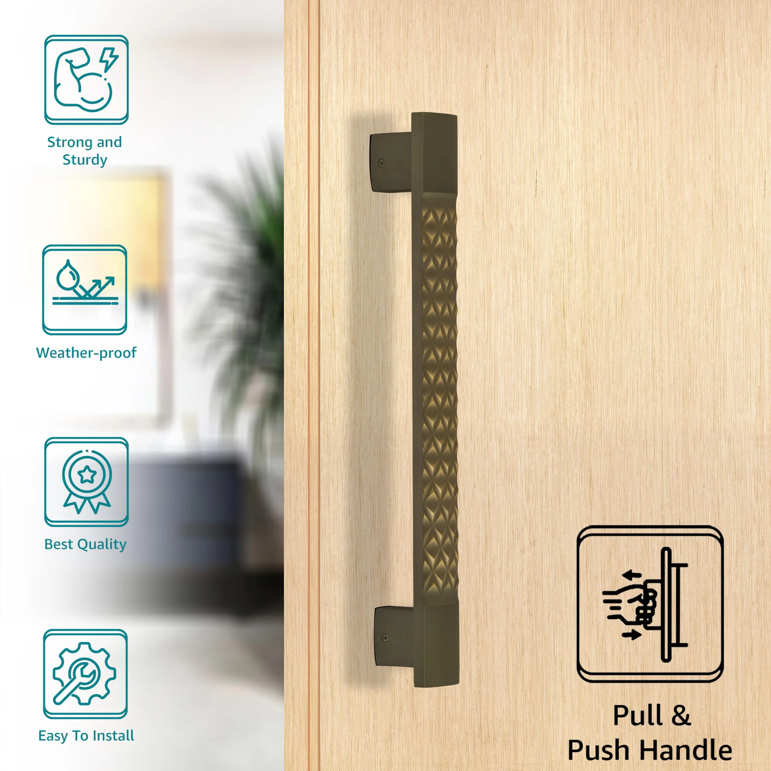 Plantex Heavy Duty Main Door Handle/14 inch Door Handle for Main Door/Handle for Glass/Wooden Door/Pull Push Door Handle - Pack of 1 (241-Brass Antique Finish) - 3 Years Warranty - Image 2