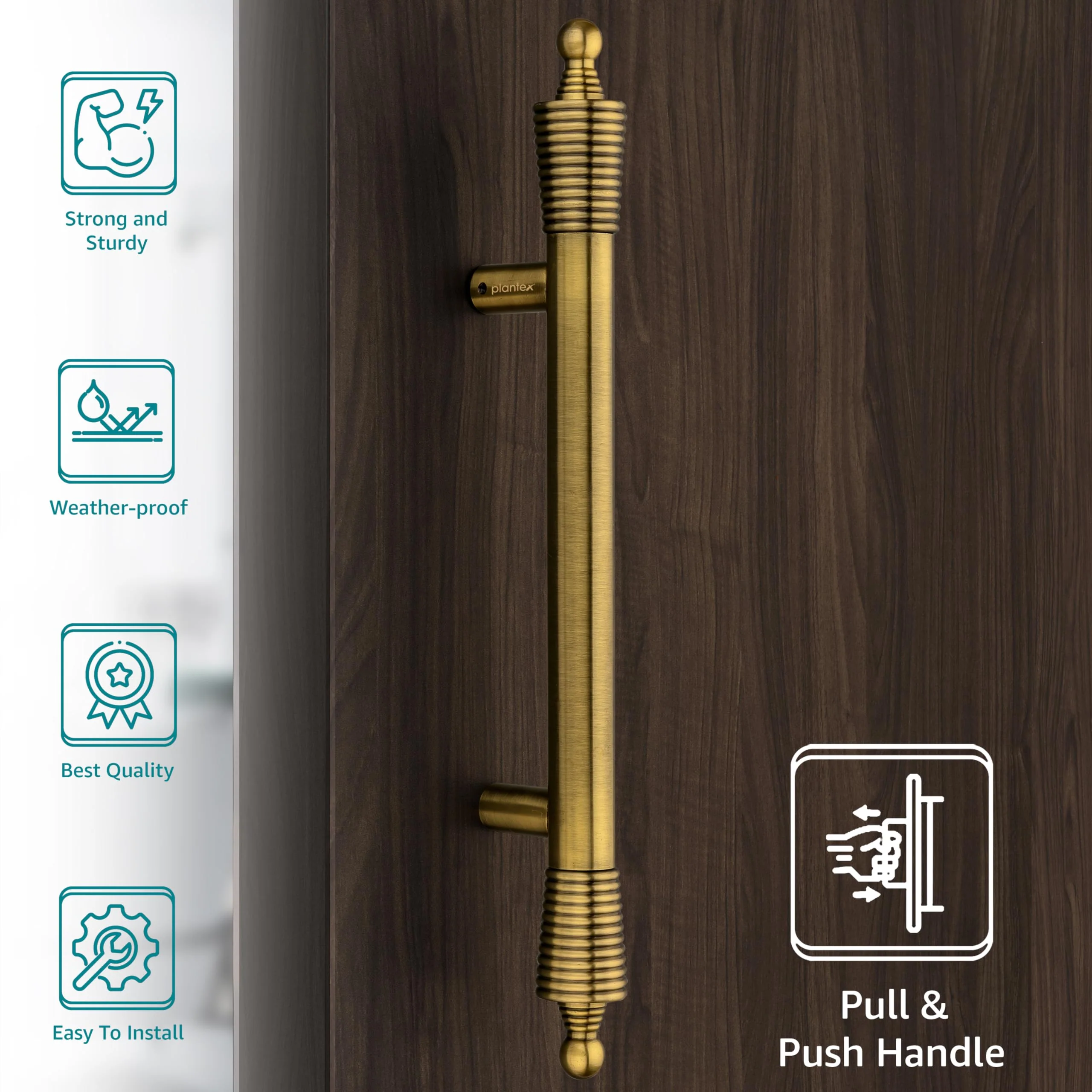 Plantex Heavy Duty Main Door Handle - 14 Inch Pull-Push Handle for Glass & Wooden Doors - Pack of 1 (Brass Antique) - 3 Years Warranty - Image 3