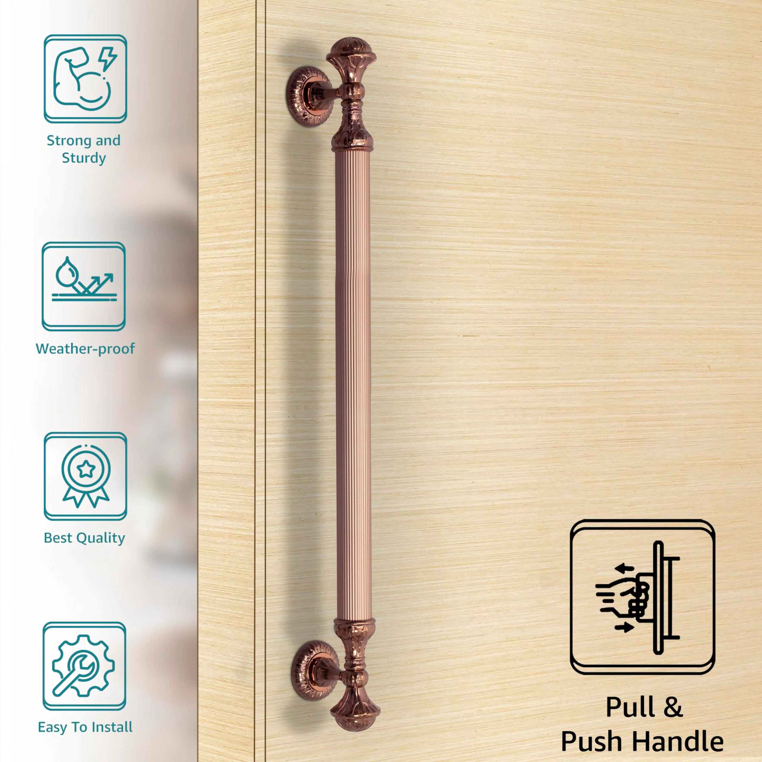 Plantex Heavy Duty Main Door Handle/21.5 Inch Door Handle For Main Door/Pull Handle For Wooden & Glass Door– Pack Of 1 (320-Pvd Rose Gold Finish) - 3 Years Warranty - Image 2