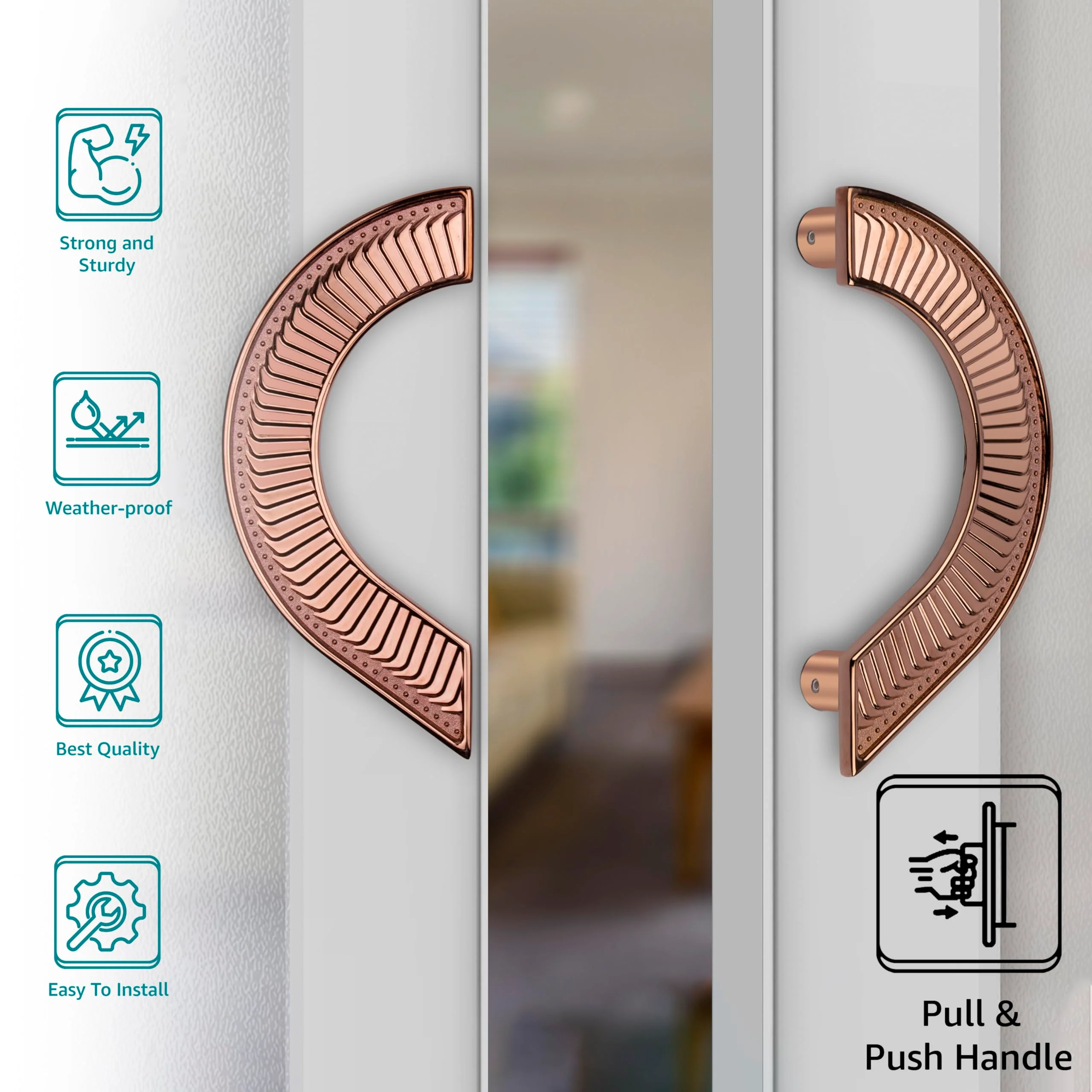 Plantex Heavy Duty Main Door Handle/Door Handle for Main Door/Round Shape Main Door Handle 8 inches/Pull Push Door Handle Set- Pack of 1 (321-PVD Rose Gold Finish) - 3 Years Warranty - Image 3