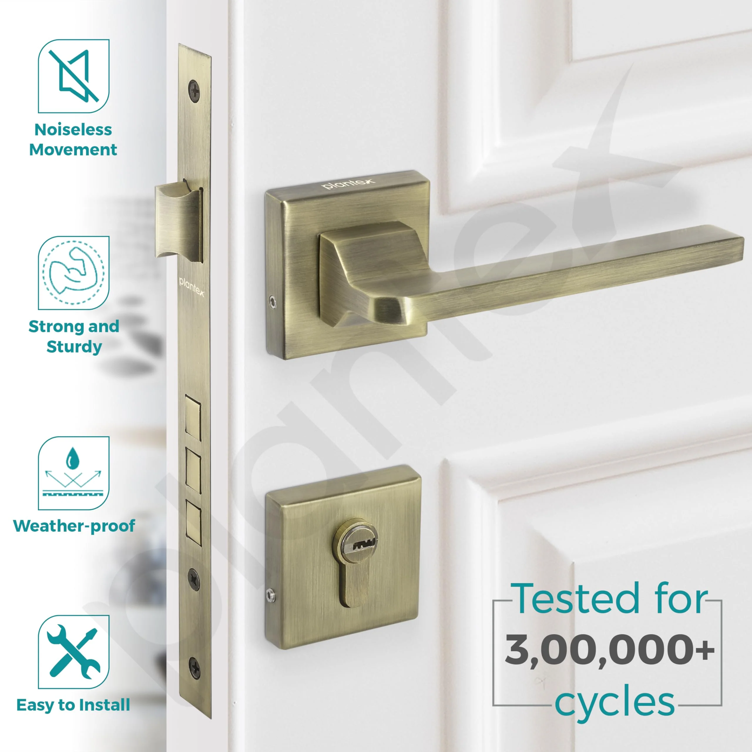 Plantex Heavy-Duty Door Lock/Main Door Locks for Home/Mortise Lock Set with 3 Years of Warranty (605-Brass Antique) - Image 2