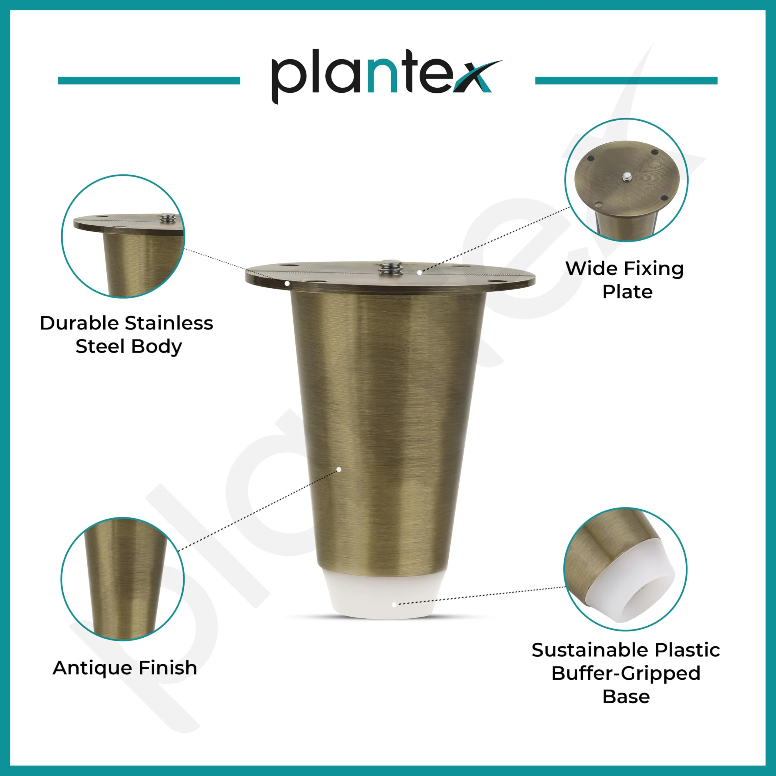 Plantex Heavy Duty Round 3 inch Spare Sofa Legs for Bed Furniture/Sofa Legs for Furniture Fitting/Table Legs/Sofa Leg Set of 2 pcs (Brass Antique) - Image 4