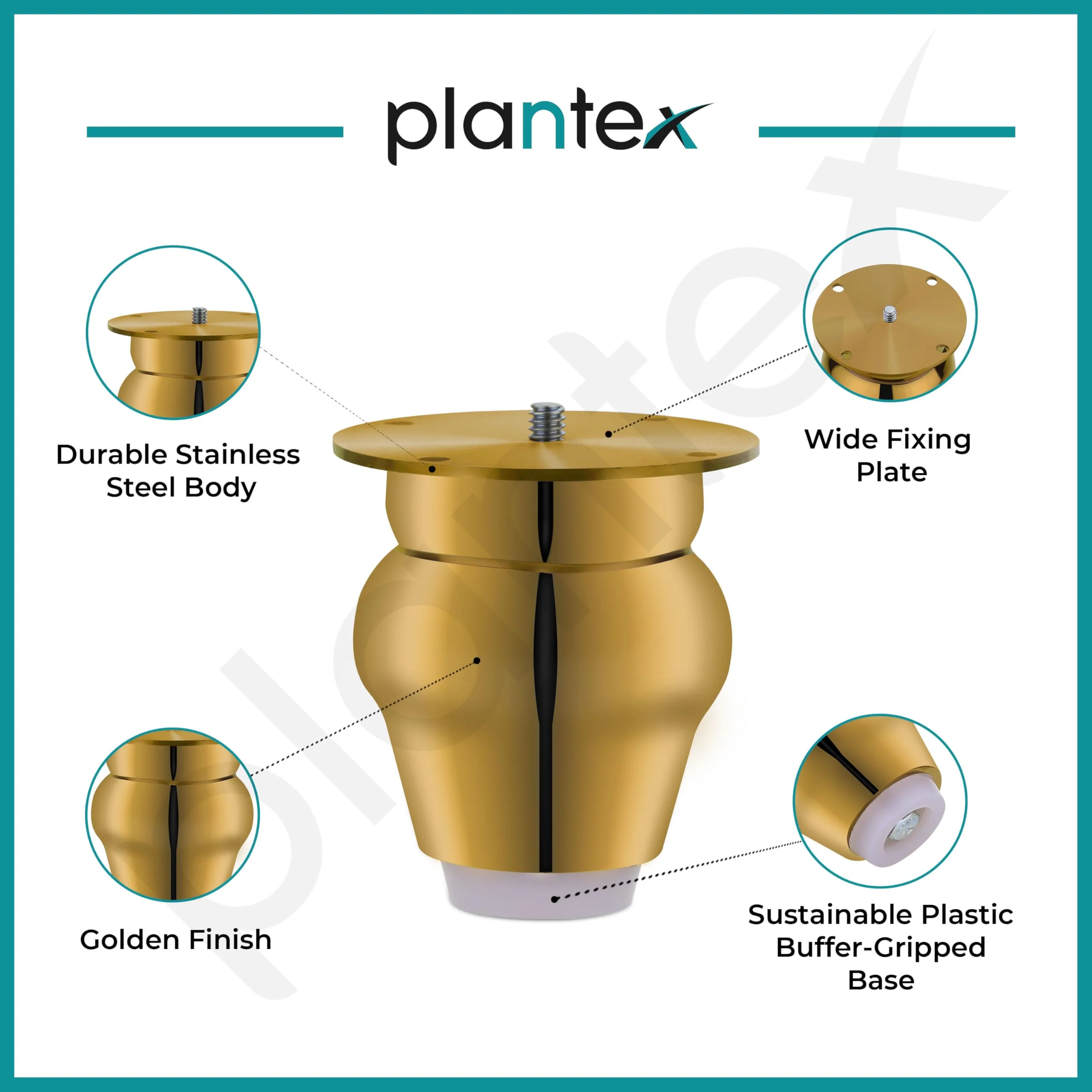 Plantex Heavy Duty Round 3 inch Spare Sofa Legs for Bed Furniture/Sofa Legs for Furniture Fitting/Table Legs/Sofa Leg Set of 2 pcs (Gold Finish) - Image 4
