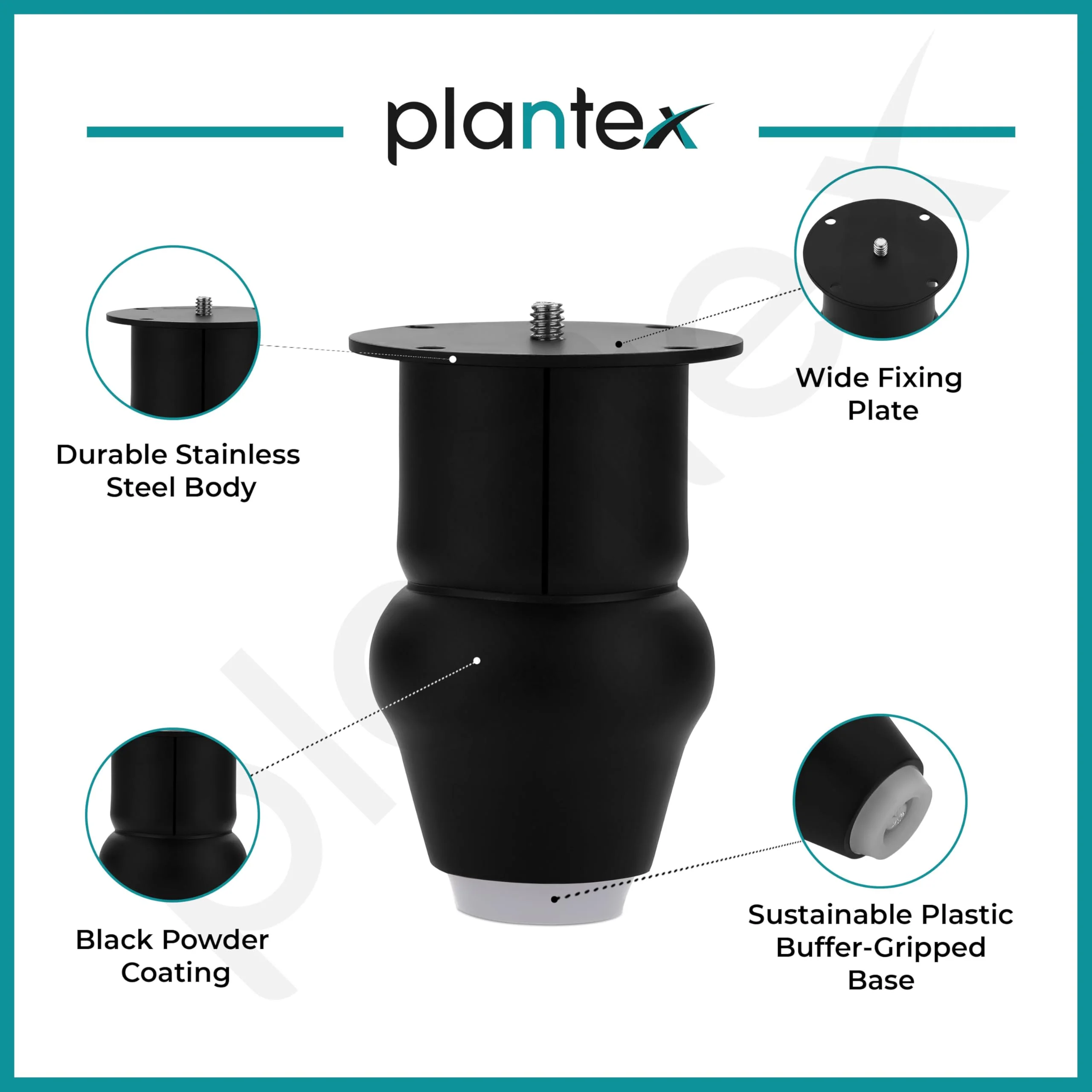 Plantex Heavy Duty Round 4 inch Spare Sofa Legs for Bed Furniture/Sofa Legs for Furniture Fitting/Table Legs/Sofa Leg Set of 2 pcs (Black) - Image 4