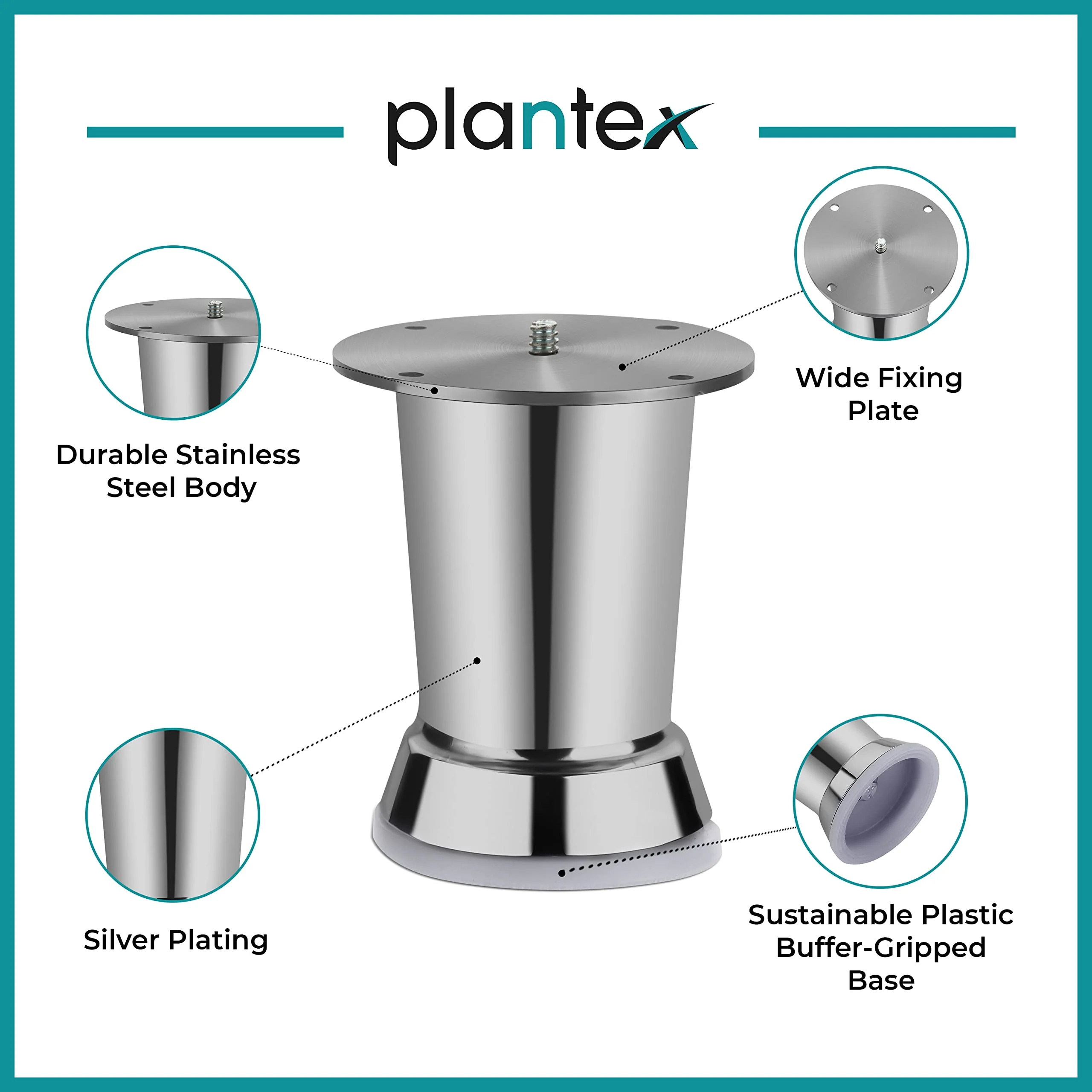 Plantex Heavy Duty Round 4 inch Spare Sofa Legs for Bed Furniture/Sofa Legs for Furniture Fitting/Table Legs/Sofa Leg Set of 2 pcs (Chrome) - Image 4