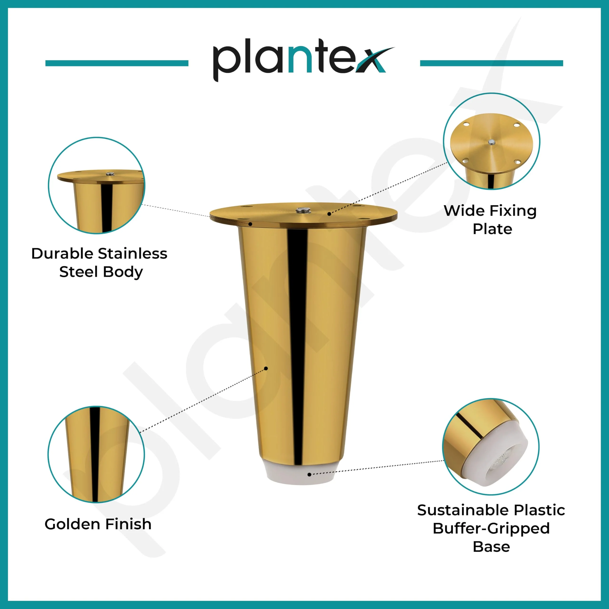 Plantex Heavy Duty Round 4 inch Spare Sofa Legs for Bed Furniture/Sofa Legs for Furniture Fitting/Table Legs/Sofa Leg Set of 2 pcs (Gold) - Image 4
