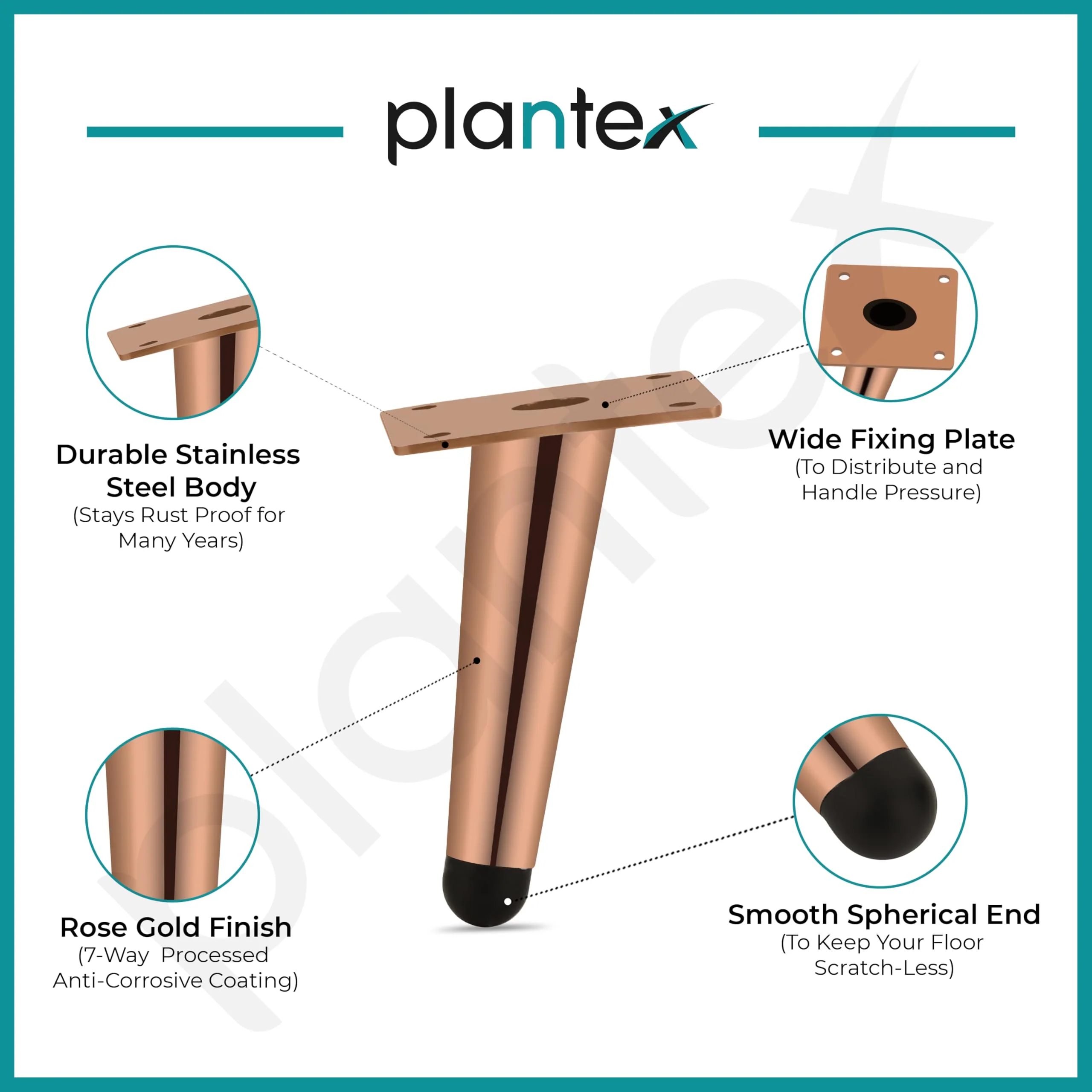 Plantex Heavy Duty Round 4 inch Spare Sofa Legs for Bed Furniture/Sofa Legs for Furniture Fitting/Table Legs/Sofa Leg Set of 2 pcs (Rose Gold) - Image 4