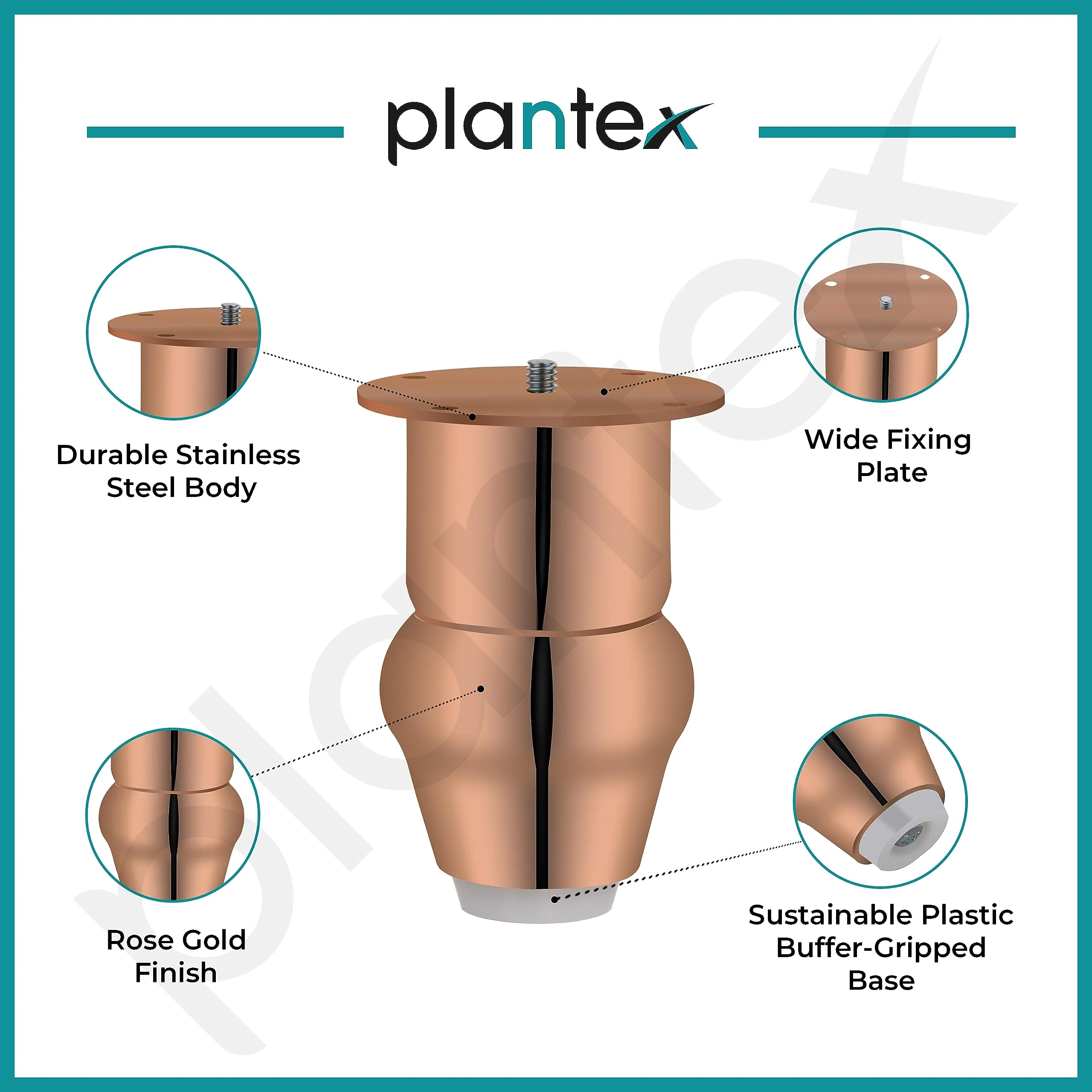 plantex Heavy Duty Round 4 inch Spare Sofa Legs for Bed Furniture/Sofa Legs for Furniture Fitting/Table Legs/Sofa Leg Set of 2 pcs (Rose Gold Finish) - Image 4