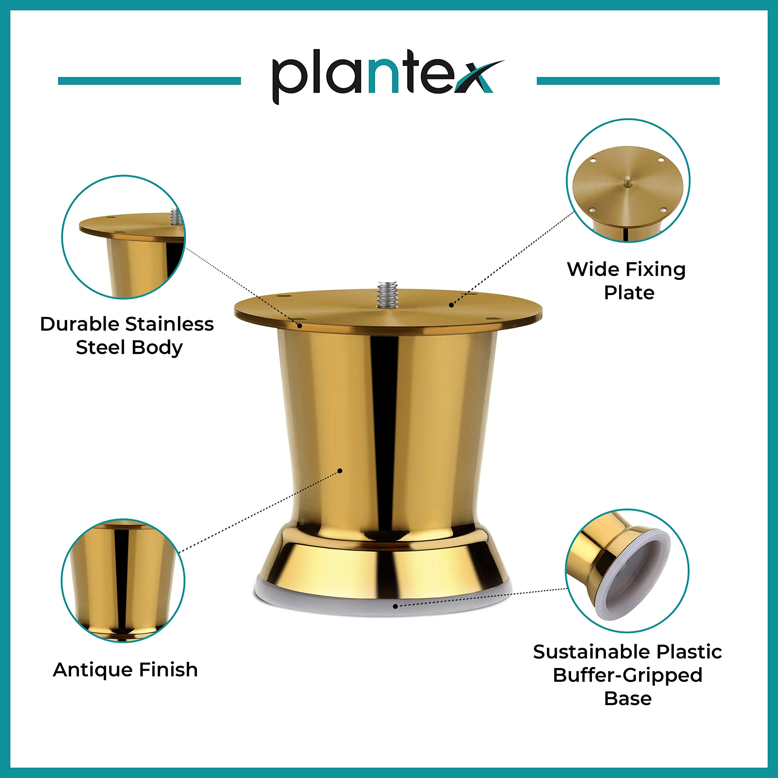 Plantex Heavy Duty Stainless Steel 3 inch Sofa Leg/Bed Furniture Leg Pair for Home Furnitures/Furniture Sofa Legs for Table/Sofa Support Legs/Sofa Furniture Leg (Golden) Set of 6 Pcs - Image 4