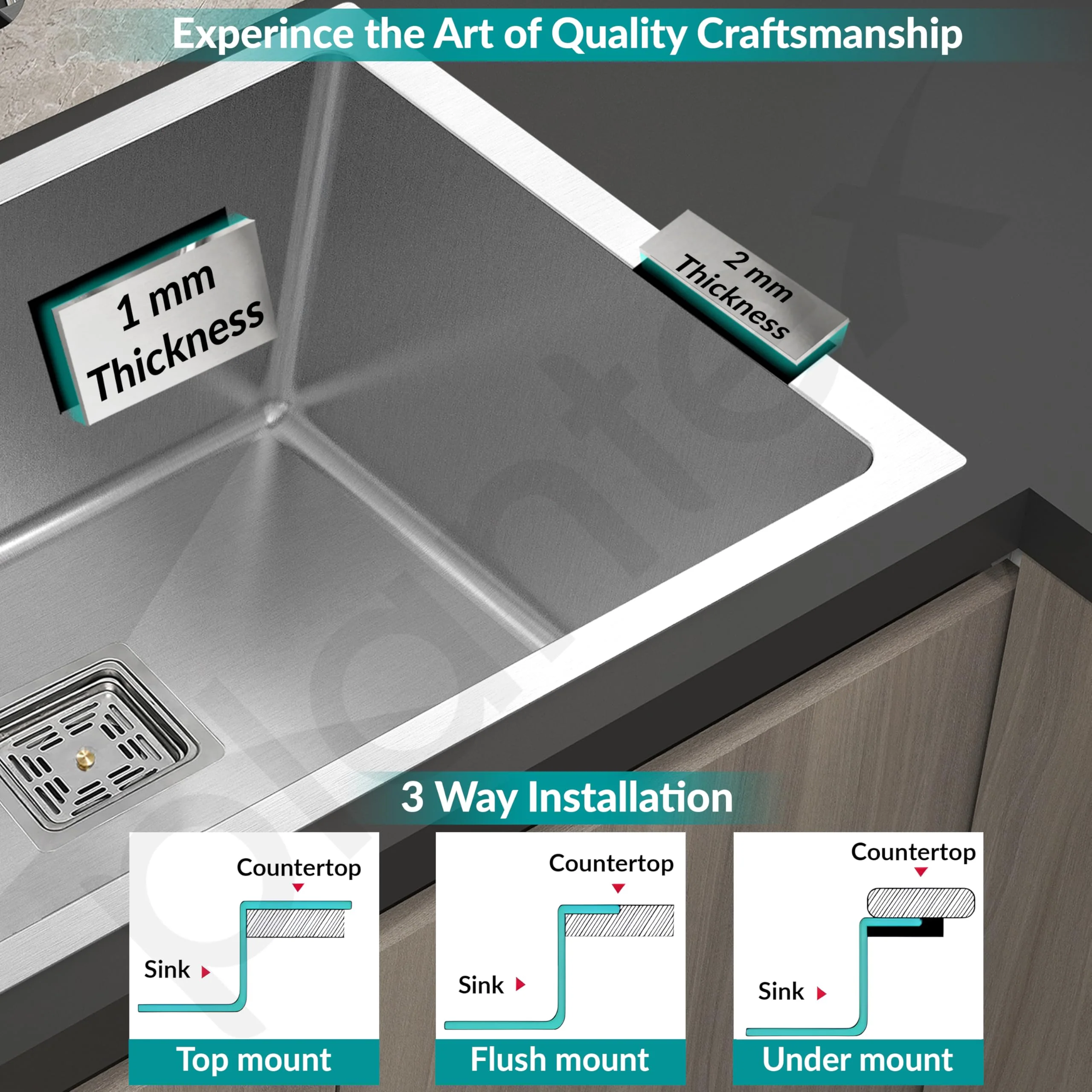 Plantex Heavy Duty Stainless Steel Kitchen Sink/Heavy-Duty Sink for Kitchen with 25 Years Warranty by Plantex/Single bowl Sink Square Coupling, Hose Pipes and Drain Rack (Matt-24 x 18 x 9 Inches) - Image 3