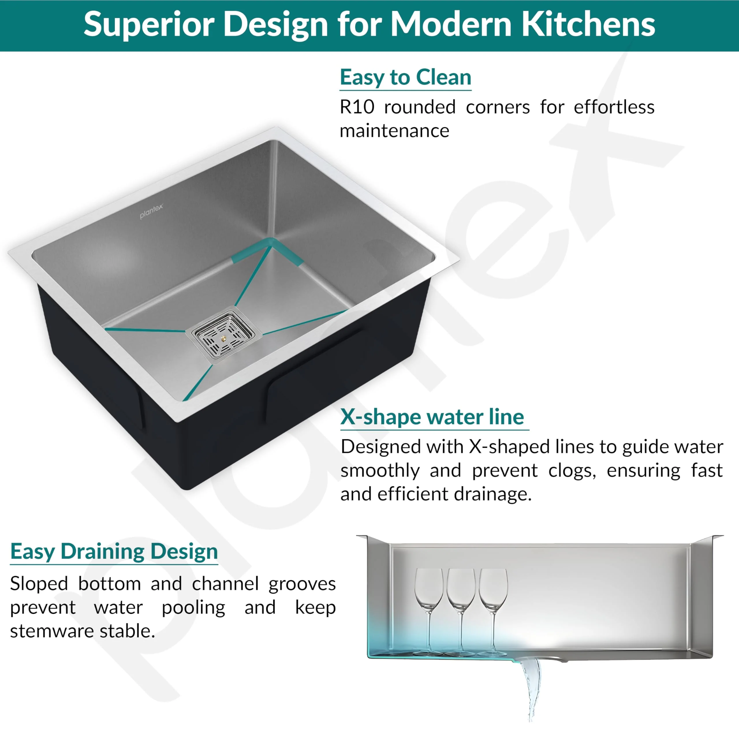 Plantex Heavy Duty Stainless Steel Kitchen Sink/Heavy-Duty Sink for Kitchen with 25 Years Warranty by Plantex/Single bowl Sink Square Coupling, Hose Pipes and Drain Rack (Matt-24 x 18 x 9 Inches) - Image 7