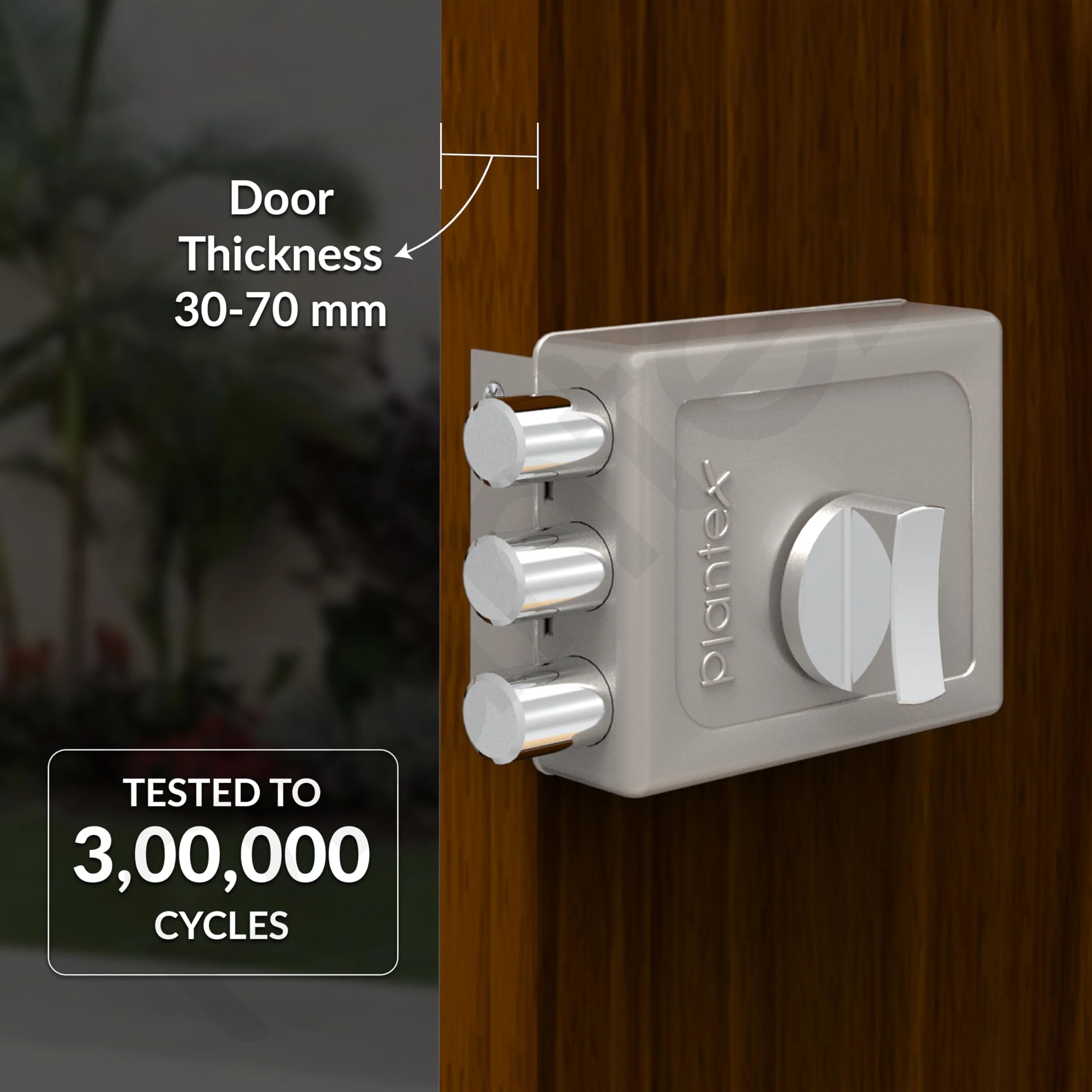 Plantex Heavy Duty Tri Bolt Lock with Key & Knob for Main Door/Suitable on Single Door for Home,Office,Hotel - Pack of 1 (Matt) - Image 2