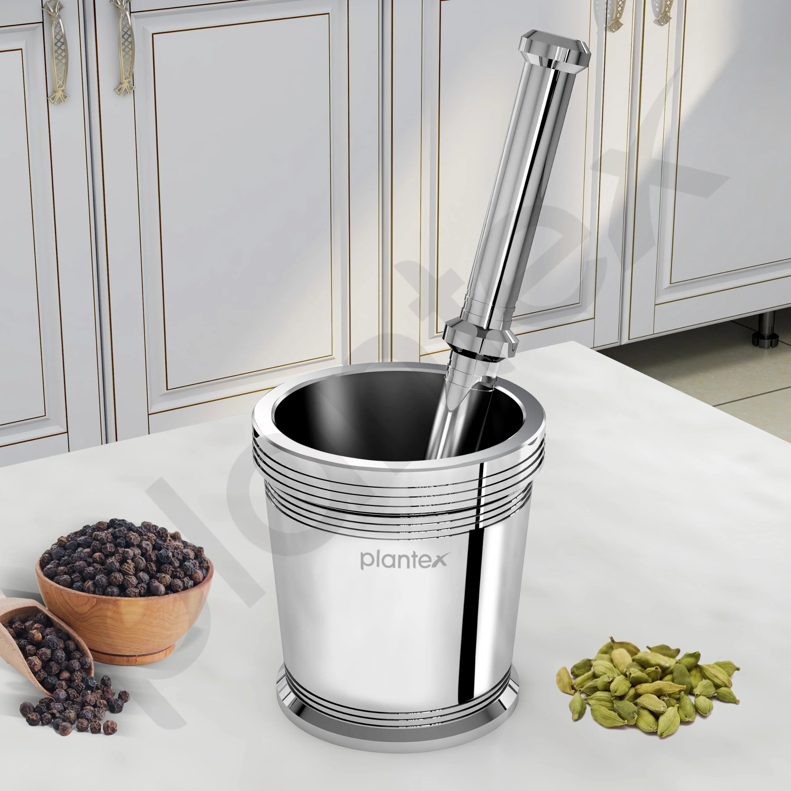 Plantex Heavy Stainless Steel Mortar & Pestle Set/Spice Mixer/Khalbatta/Khal/Okli Musal for Kitchen - Size 4(Dia: 8.7, H: 9 cm) - Image 3