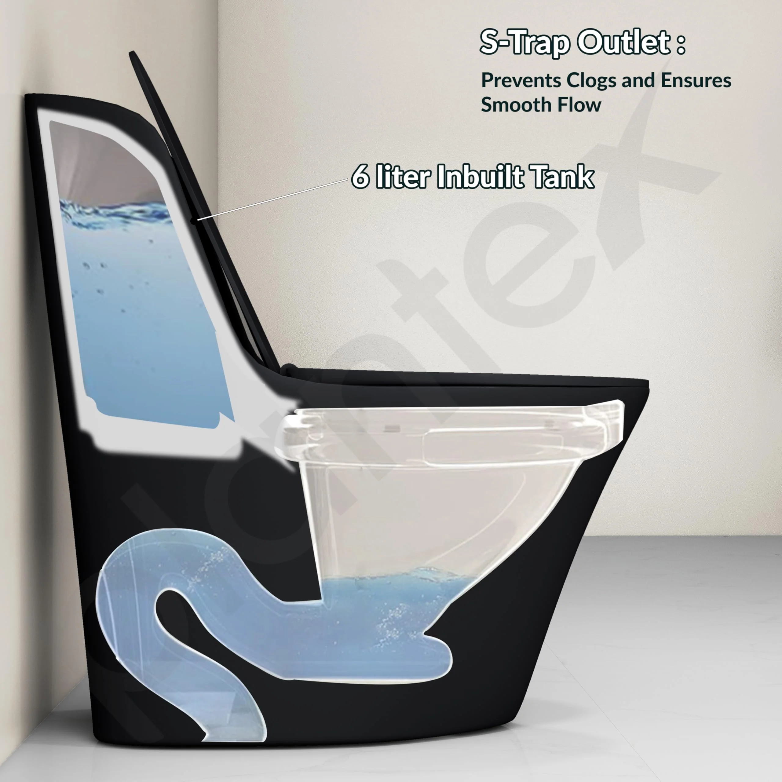 Plantex Imported Ceramic Western Commode/Rim Siphonic One Piece Western Toilet/Floor Mounted Commode for Toilet Seat Cover - S Trap (Matt Black) - Image 5
