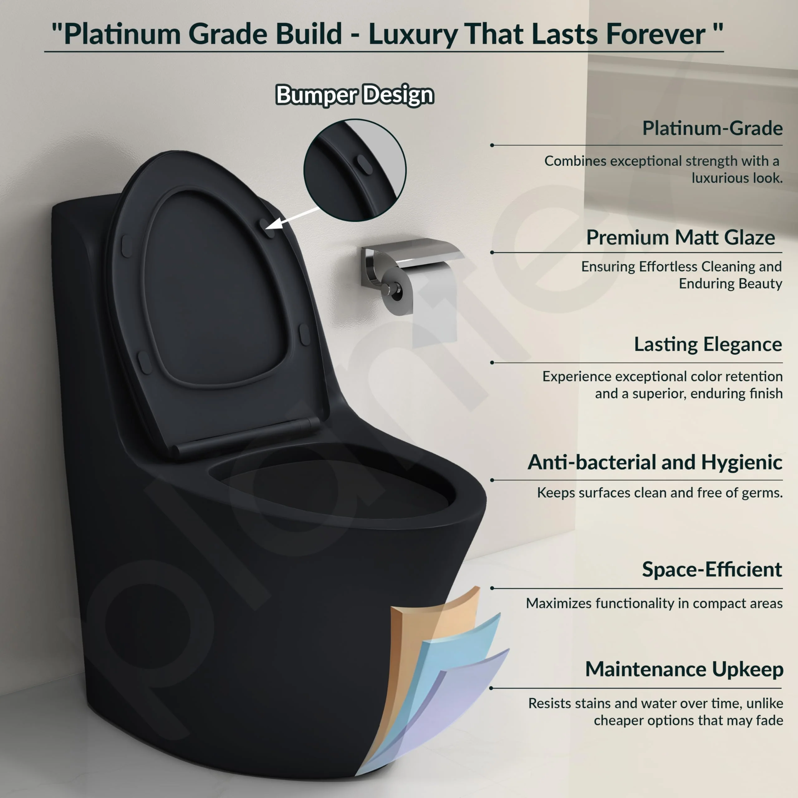 Plantex Imported Ceramic Western Commode/Rim Siphonic One Piece Western Toilet/Floor Mounted Commode for Toilet Seat Cover - S Trap (Matt Black) - Image 6