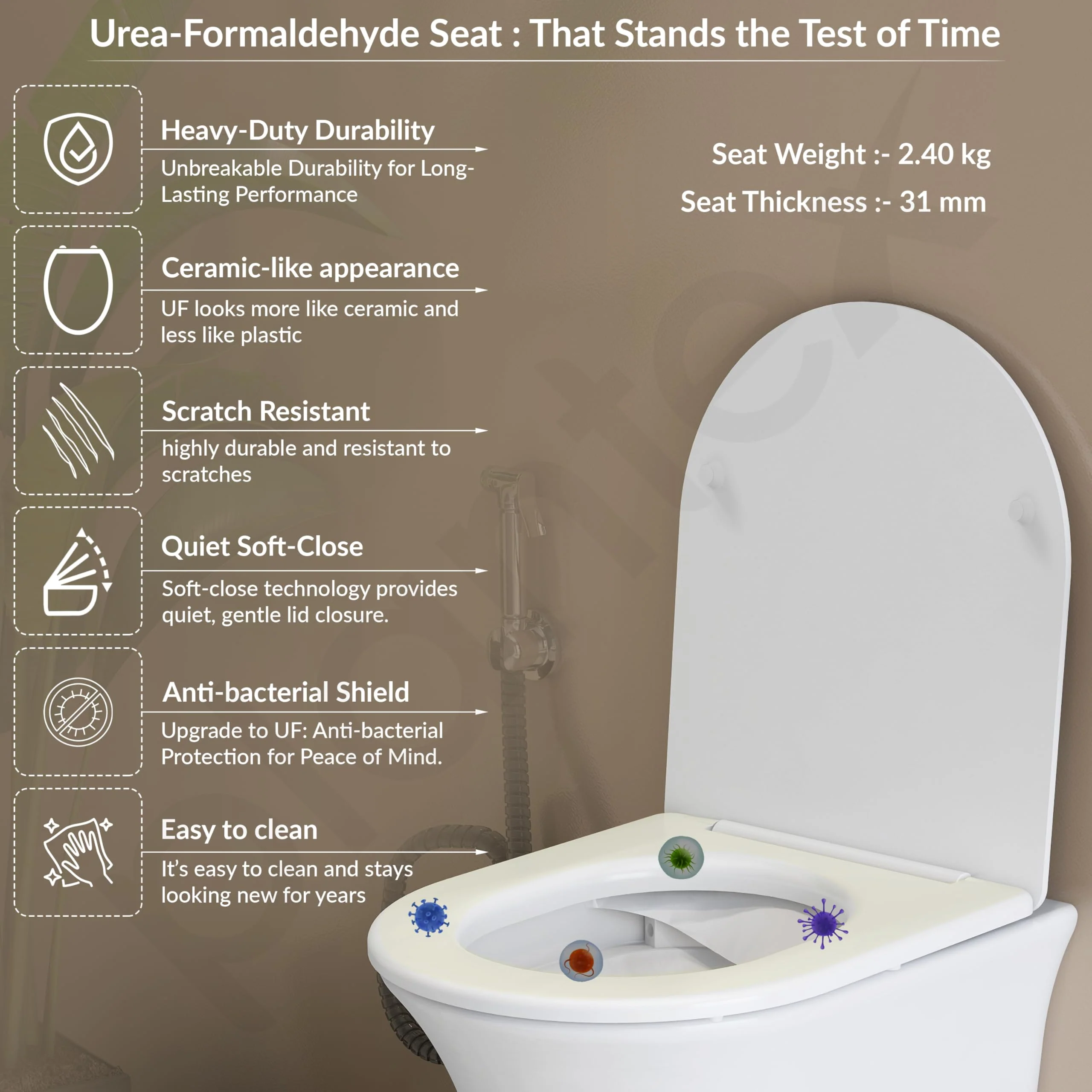 Plantex Imported Ceramic Western Commode/Wall Hung Western Toilet/Rimless Washdown Commode for Bathroom with Soft Close Toilet Seat Cover - P Trap Outlet (1161 - Matt White) - Image 4