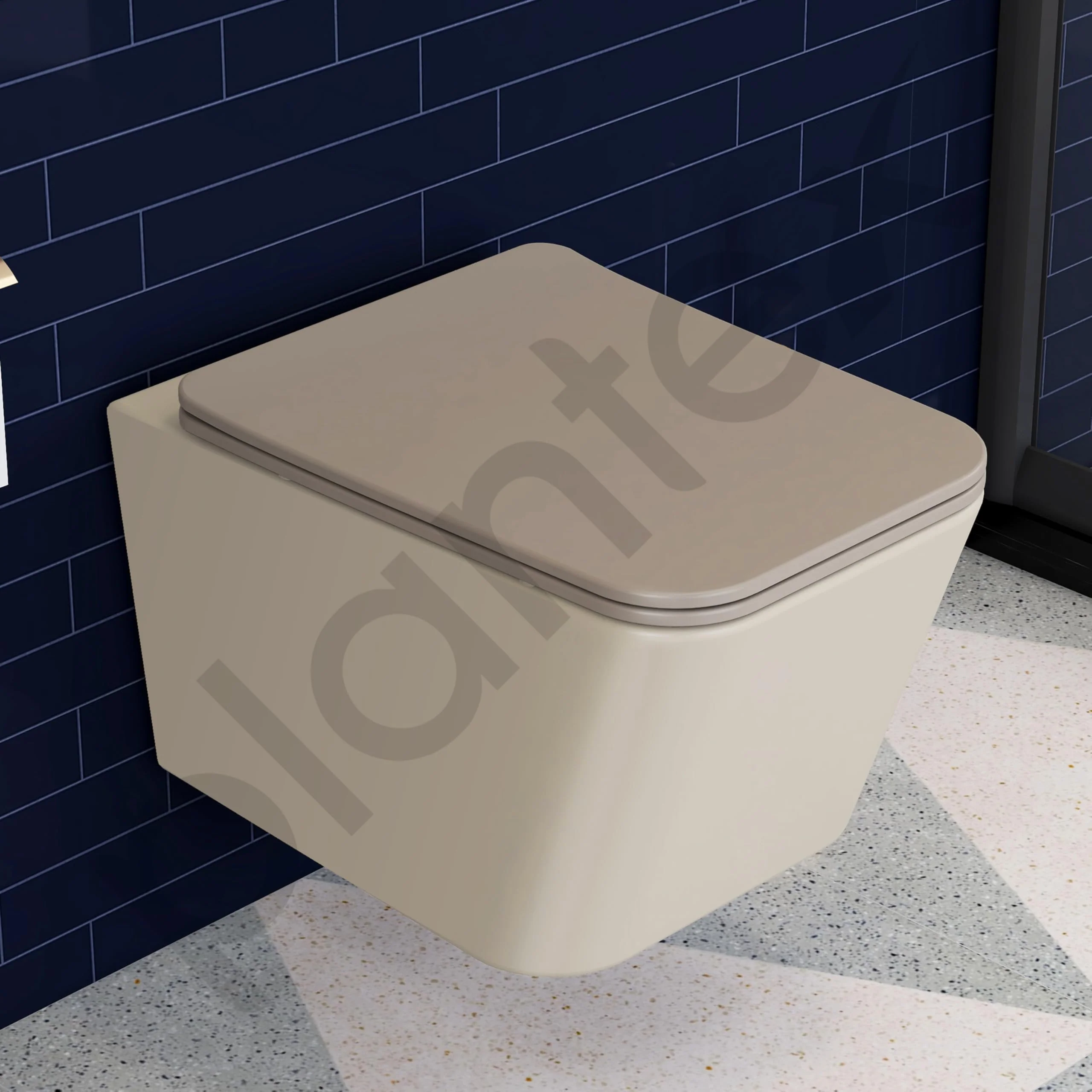 Plantex Imported Italica Ceramic Wall Hung Commode Toilet/Rimless Western Toilet/Washdown Commode with Soft Closing Toilet Seat - P Trap (Square - Matt Khaki) - Image 7
