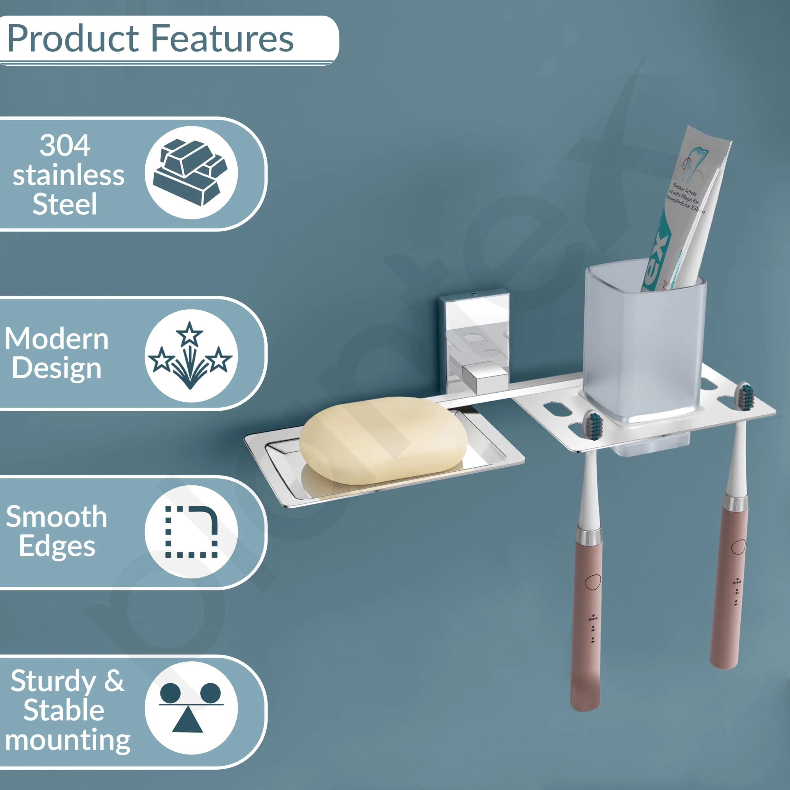 Plantex Iris 304 Grade Stainless Steel 2in1 Soap Holder with Tumbler Holder/Bathroom Accessories - Image 2
