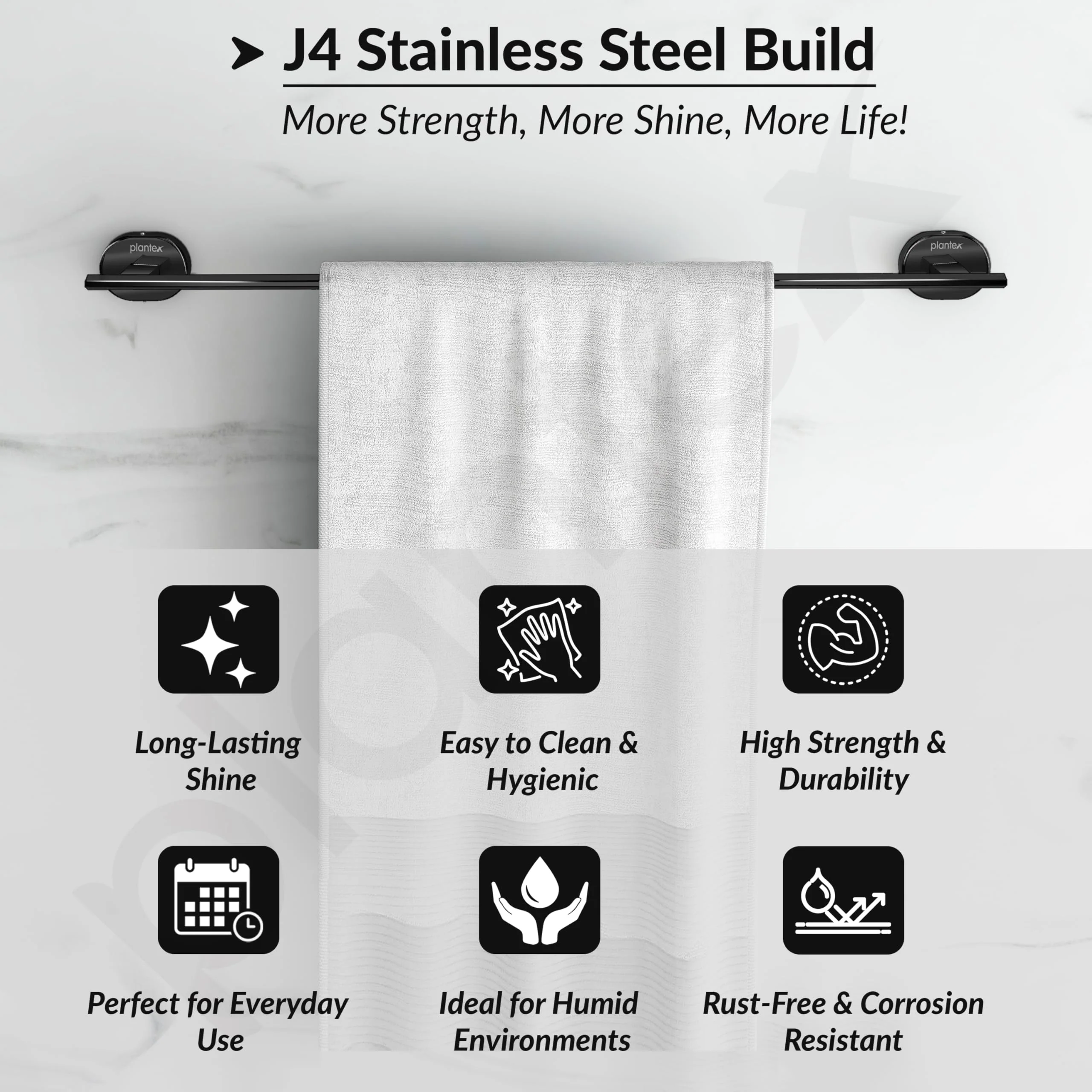Plantex J4 Stainless Steel 24 Inch Towel Rod for Bathroom/Towel Holder in Bathroom/Towel Holder/Bathroom Accessories (PVD Black Finish) Onix - Image 2