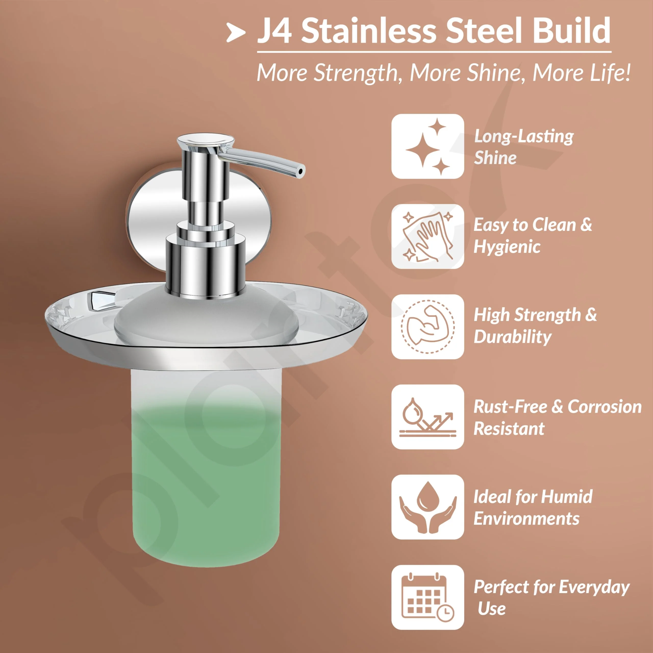Plantex J4 Stainless Steel Liquid Soap Dispenser/Shampoo Dispenser for Wash Basin/Hand Wash Dispenser Wall Mounted/Bathroom Accessories (Chrome Finish) Onix - Image 2