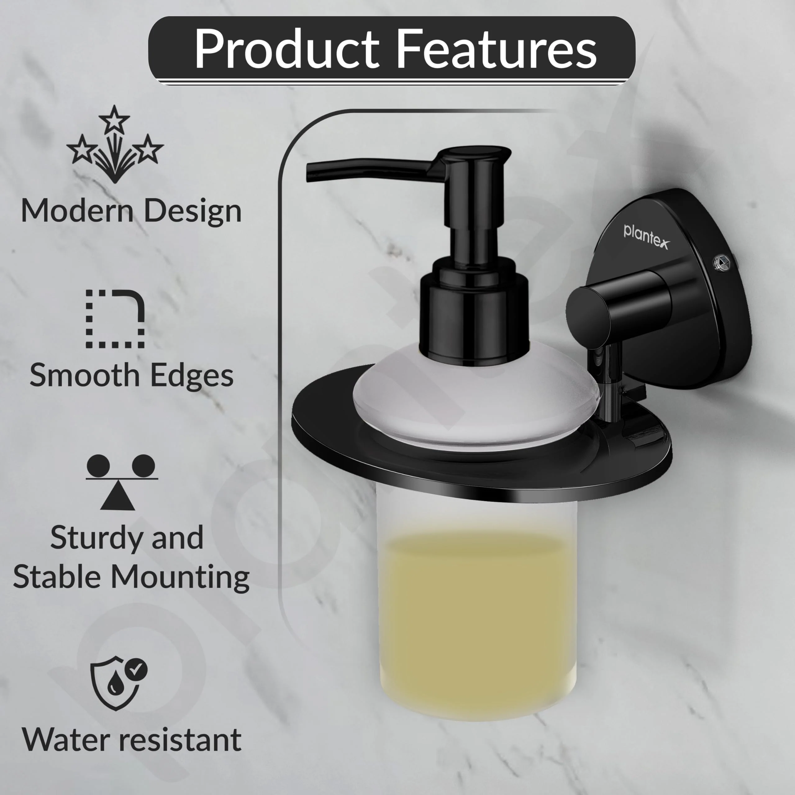Plantex J4 Stainless Steel Liquid Soap Dispenser/Shampoo Dispenser for Wash Basin/Hand Wash Dispenser Wall Mounted/Bathroom Accessories (PVD Black Finish) Angel - Image 5