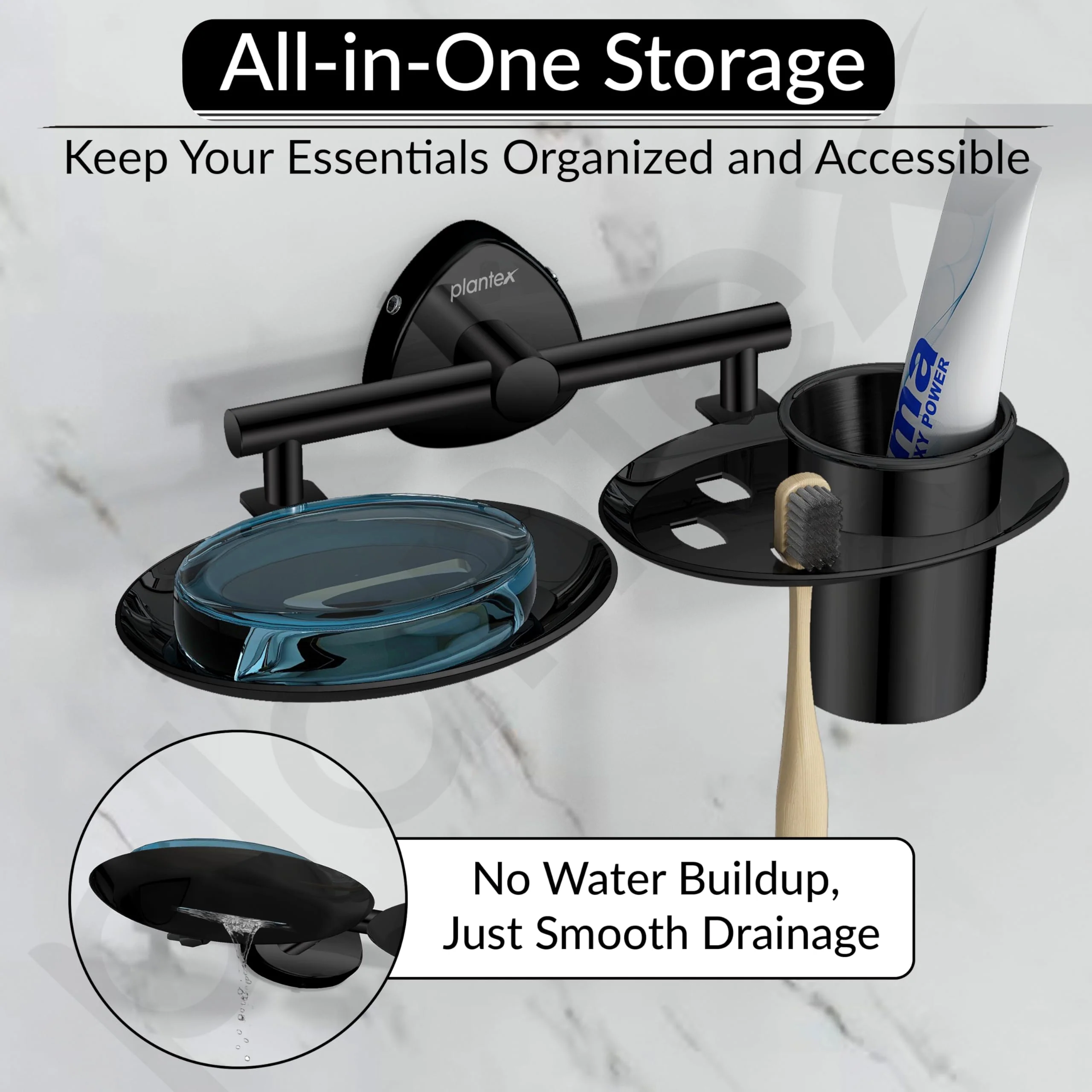 Plantex J4 Stainless Steel Soap Dish with Tumbler Holder/Soap and Brush Holder for Bathrooom/2 in 1 Soap Holder with Toothbrush Holder/Bathroom Accessories (PVD Black Finish) Angel - Image 5