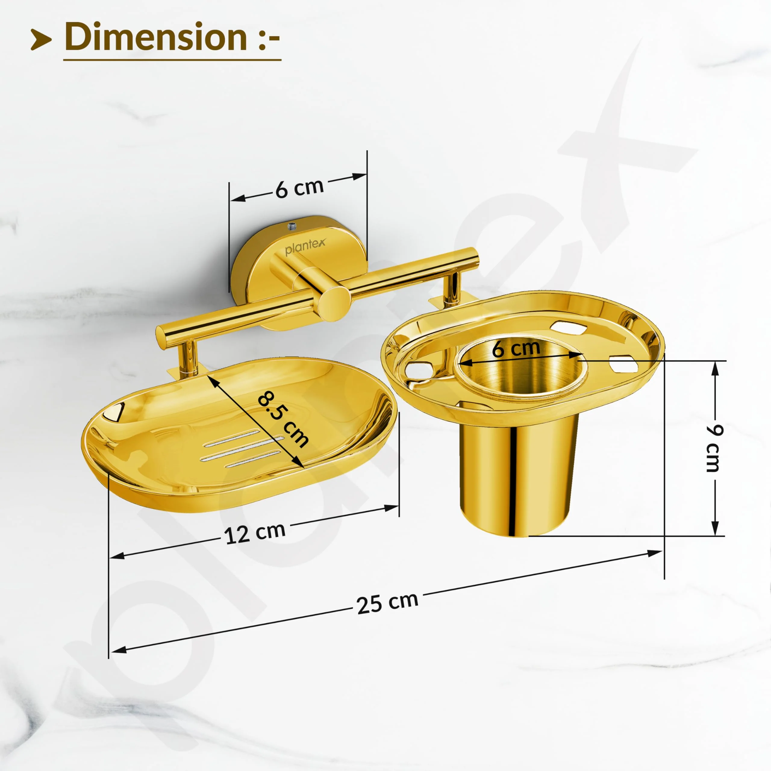 Plantex J4 Stainless Steel Soap Dish with Tumbler Holder/Soap and Brush Holder for Bathrooom/2 in 1 Soap Holder with Toothbrush Holder/Bathroom Accessories (PVD Gold Finish) Onix - Image 3