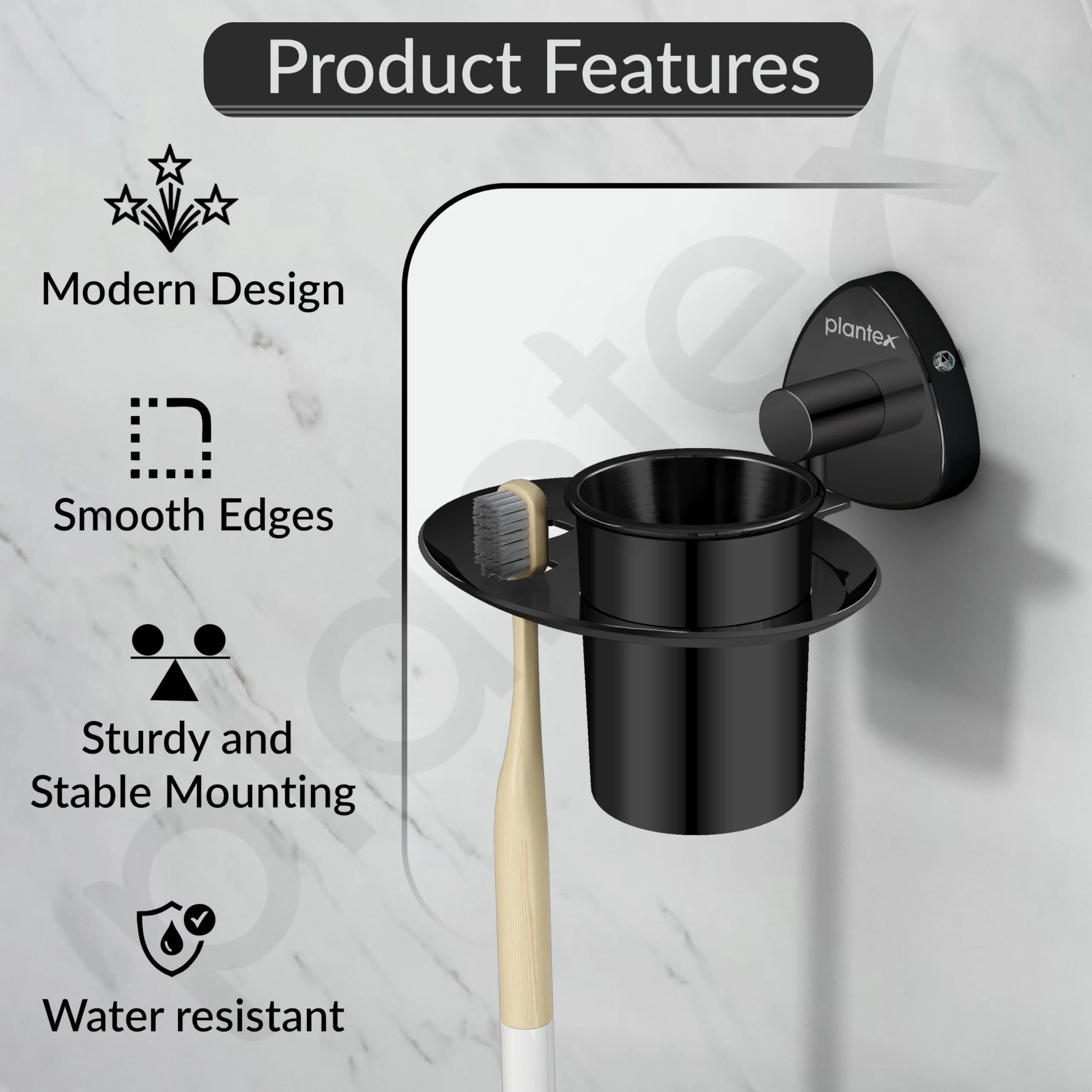 Plantex J4 Stainless Steel Toothbrush Holder for Bathroom/Toothbrush Stand for Bathroom/Tumbler Holder/Bathroom Accessories (PVD Black Finish) Angel - Image 4