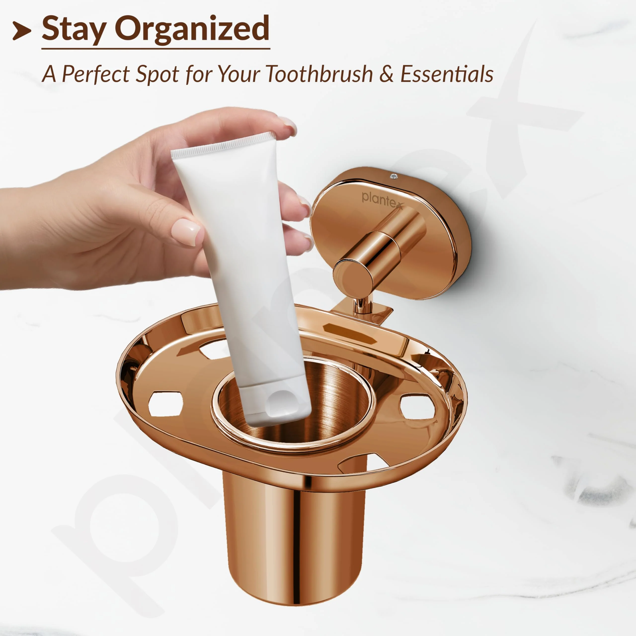 Plantex J4 Stainless Steel Toothbrush Holder for Bathroom/Toothbrush Stand for Bathroom/Tumbler Holder/Bathroom Accessories (PVD Rose Gold Finish) Onix - Image 7