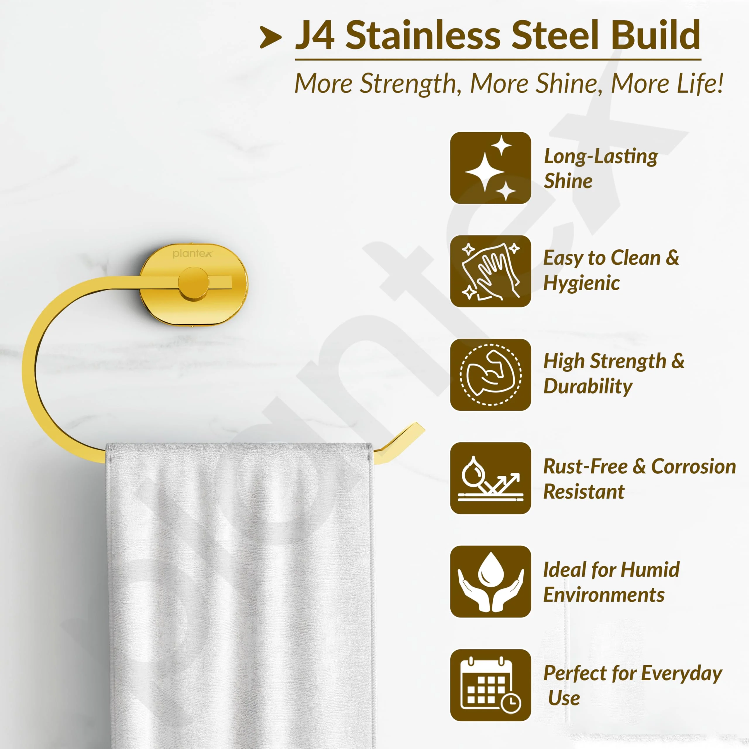 Plantex J4 Stainless Steel Towel Hanger for Wash Basin/Hand Towel Hanger/Napkin Holder for Wash Basin/Bathroom Accessories (PVD Gold Finish) Onix - Image 2