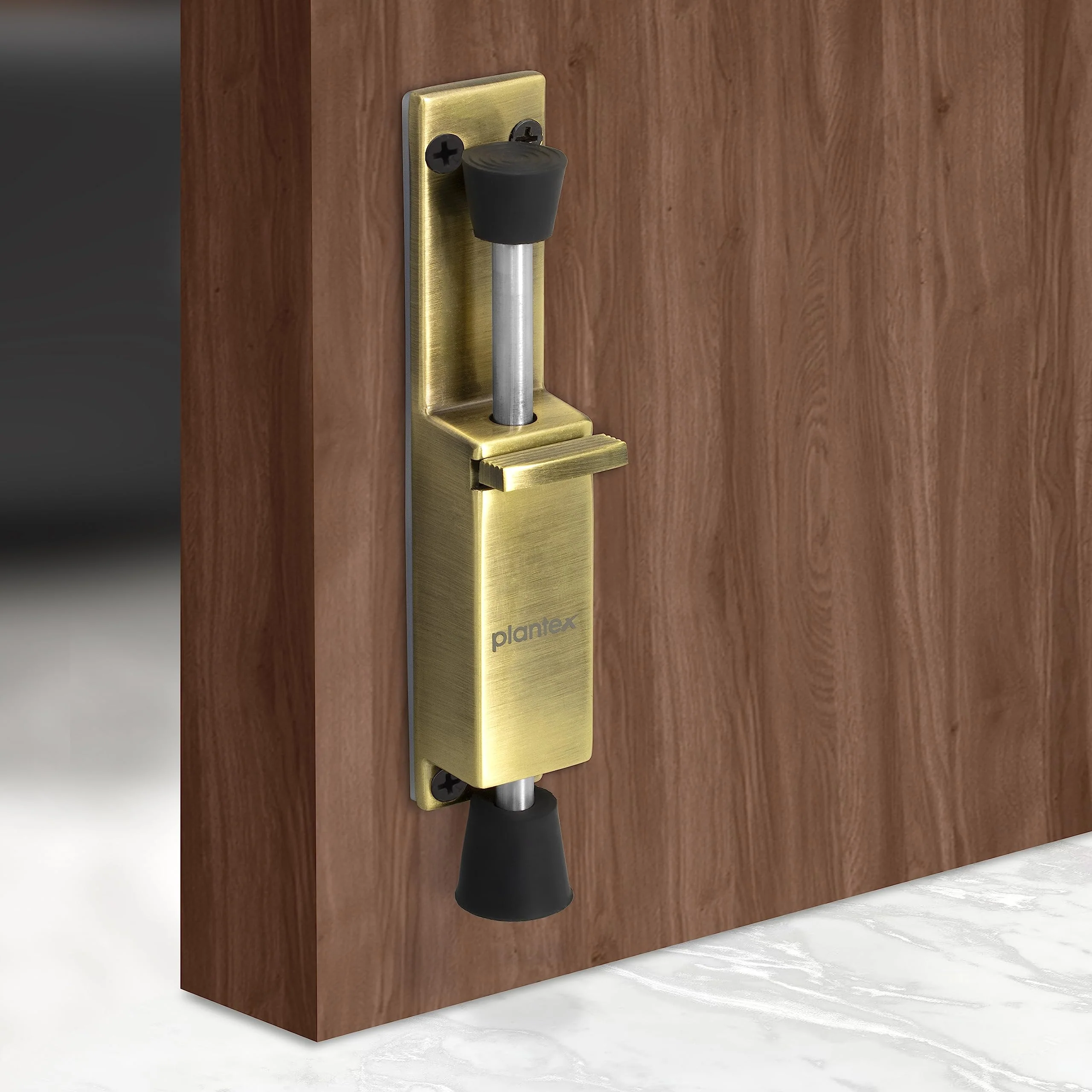 Plantex Kickdown Door Stopper Spring Loaded Telescopic Step On/Off Door Stopper Rubber, Adjustable Heavy Duty Door Locks Holder Stop/Release by Foot - (Brass Antique) - Image 6