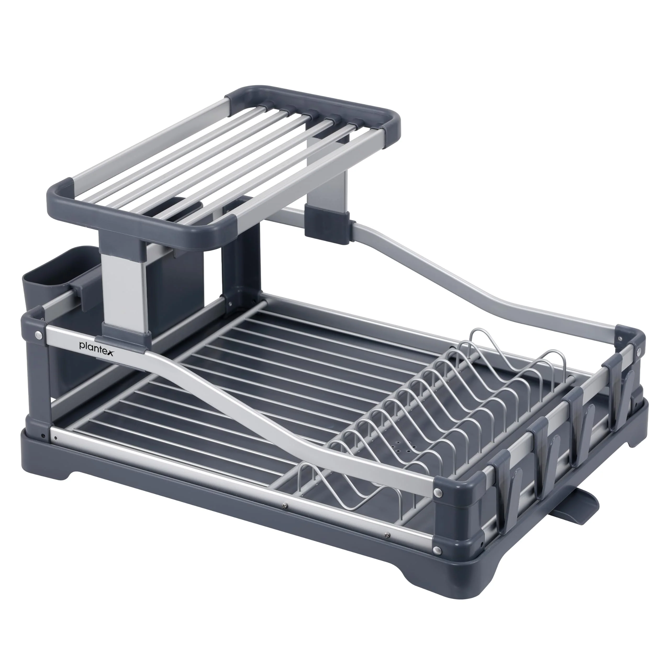 Plantex Kitchen Storage Rack/Aluminium Fold Flat Dish Drying Rack/2-Tier with Drainboard/Kitchen Organiser Rack - (Silver & Grey) - Image 6