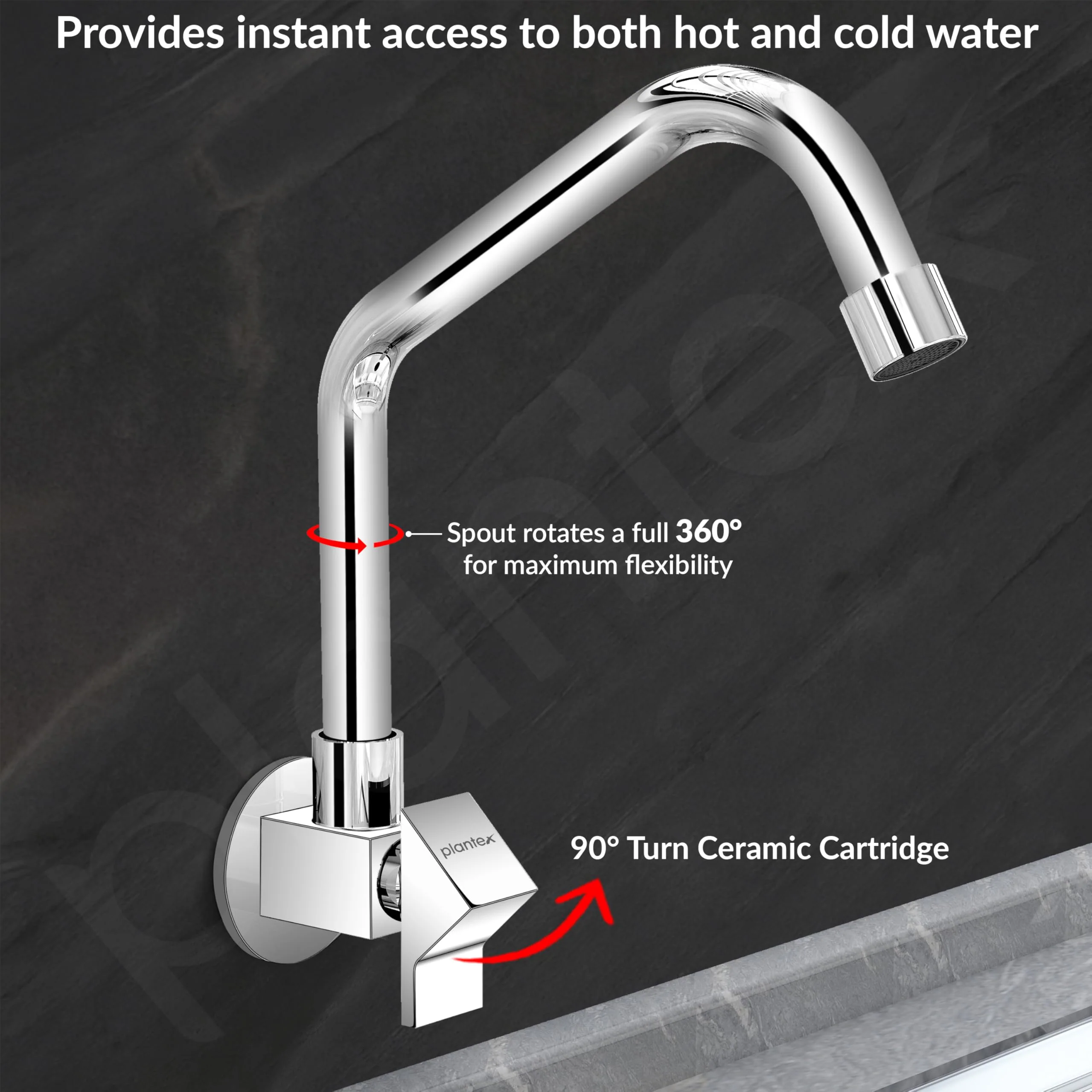 Plantex Kitchen Taps for Home Sink with Water Saving Nozzle for Kitchen Tap/360° Swivel Spout for Sink Tap for Basin with Brass Wall Flange -(PRI-311-Chrome) - Image 6