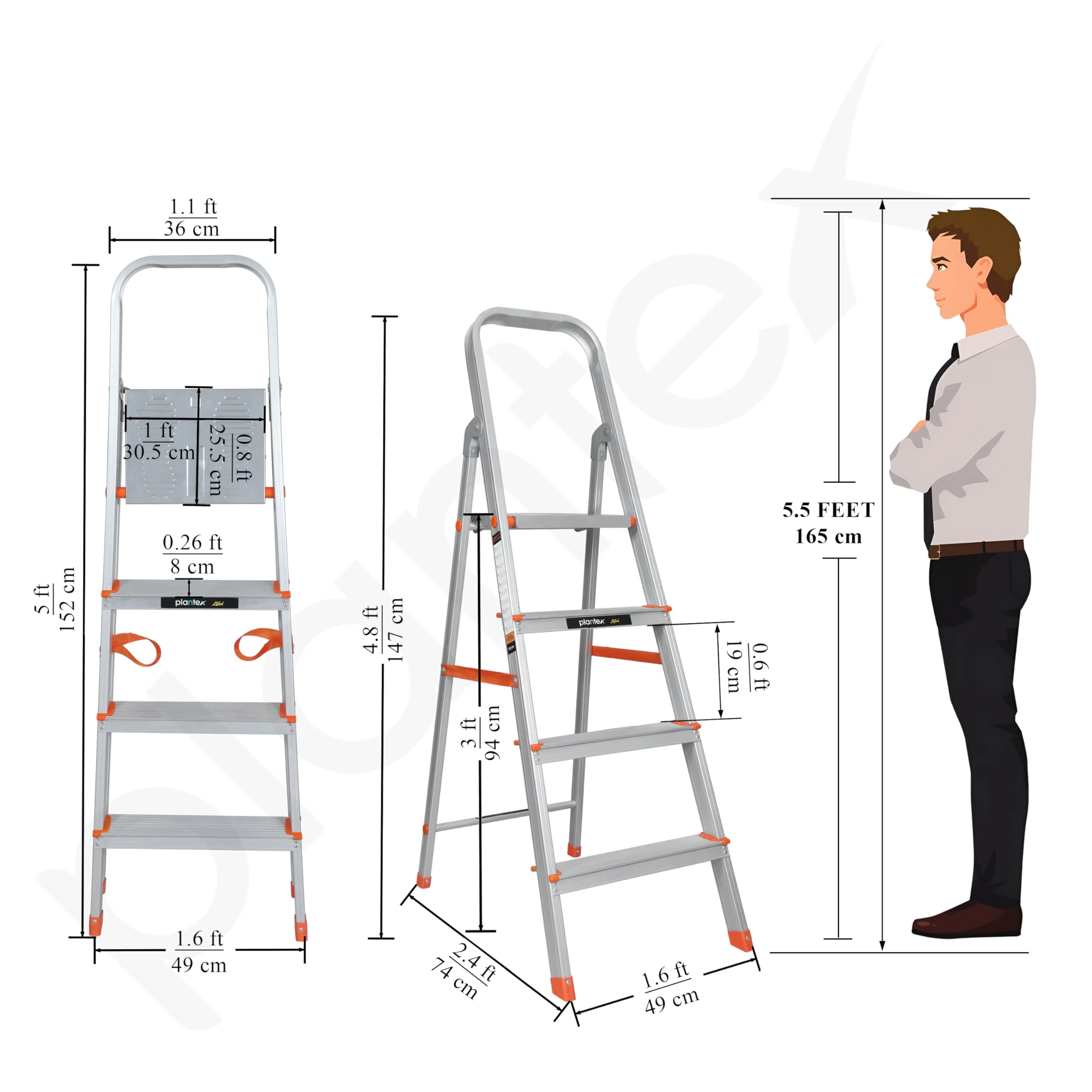 Plantex Legend 4 Step Ladder for Home/Anti-Slip Steps/Easy to Fold Aluminium Ladder/Capacity Upto 150 kg (Orange-Silver) - Image 3